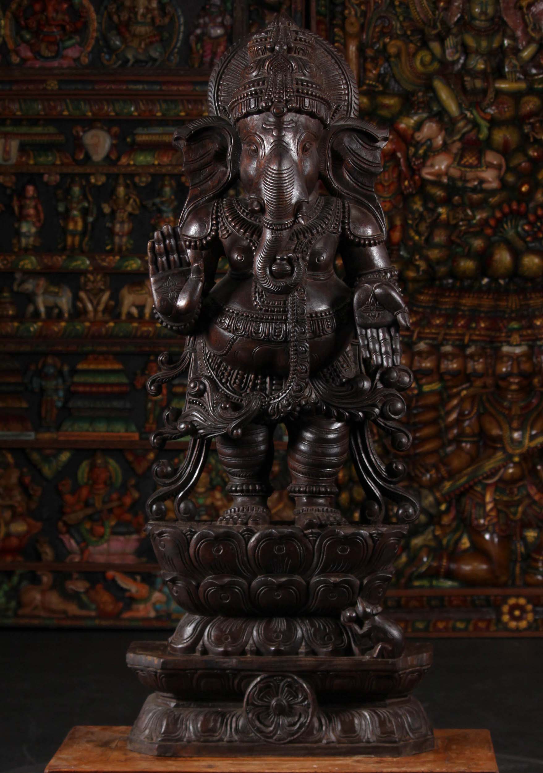 Large Wood Standing Ganesha 48"