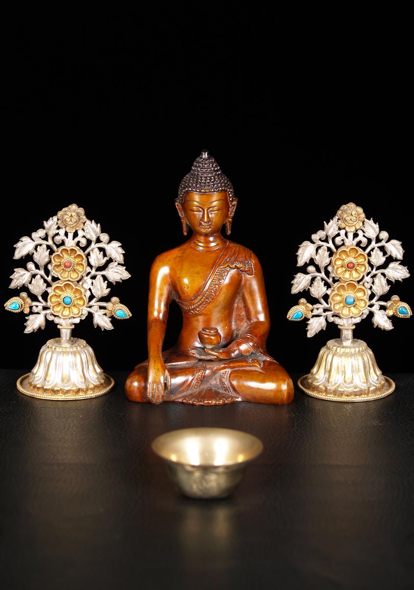 Brass Alms Bowl Buddha Statue 6"