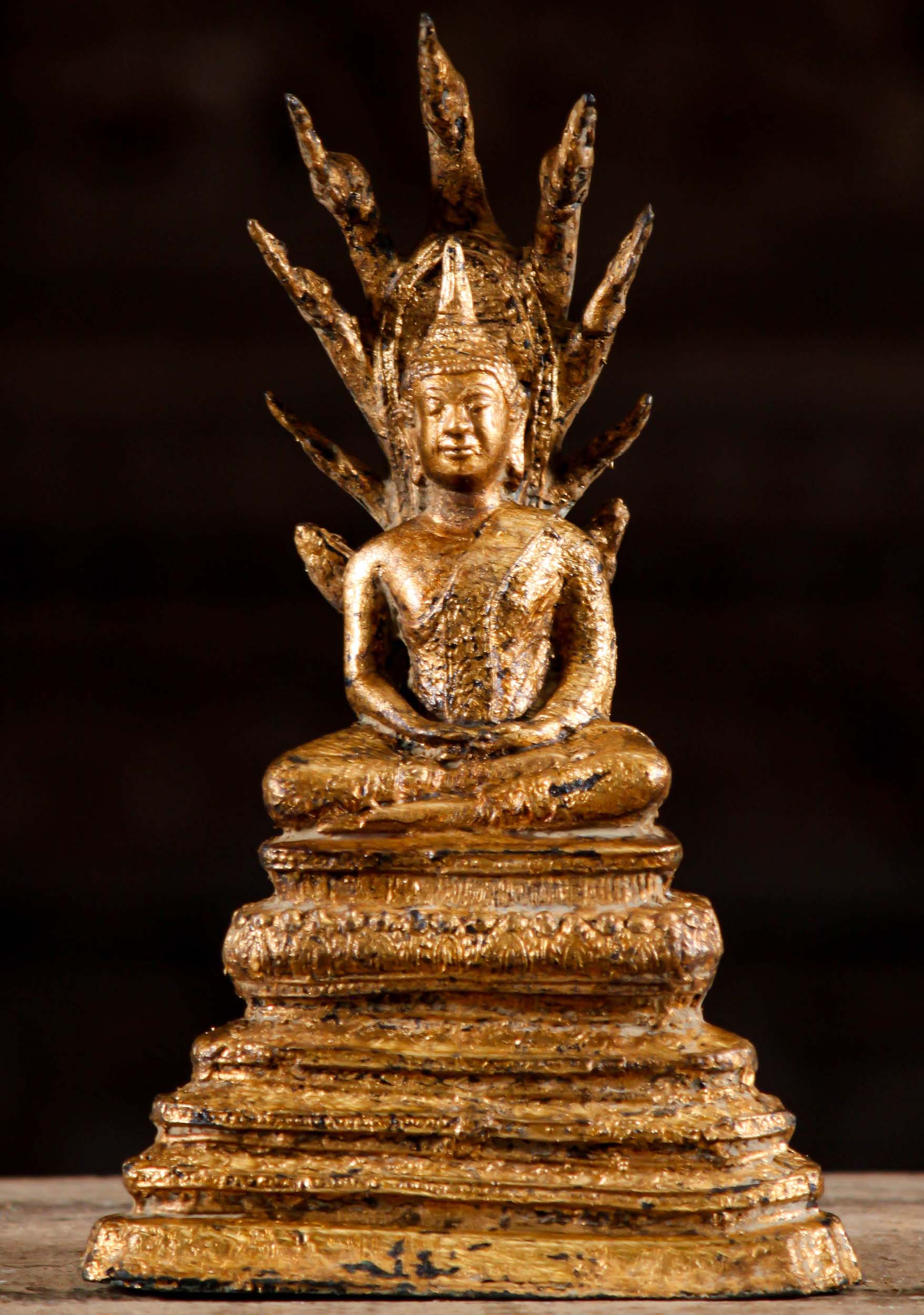 Brass Phra Naga Pro Naga Saturday Buddha Statue, Buddha Meditating on Muchalinda 10.5"