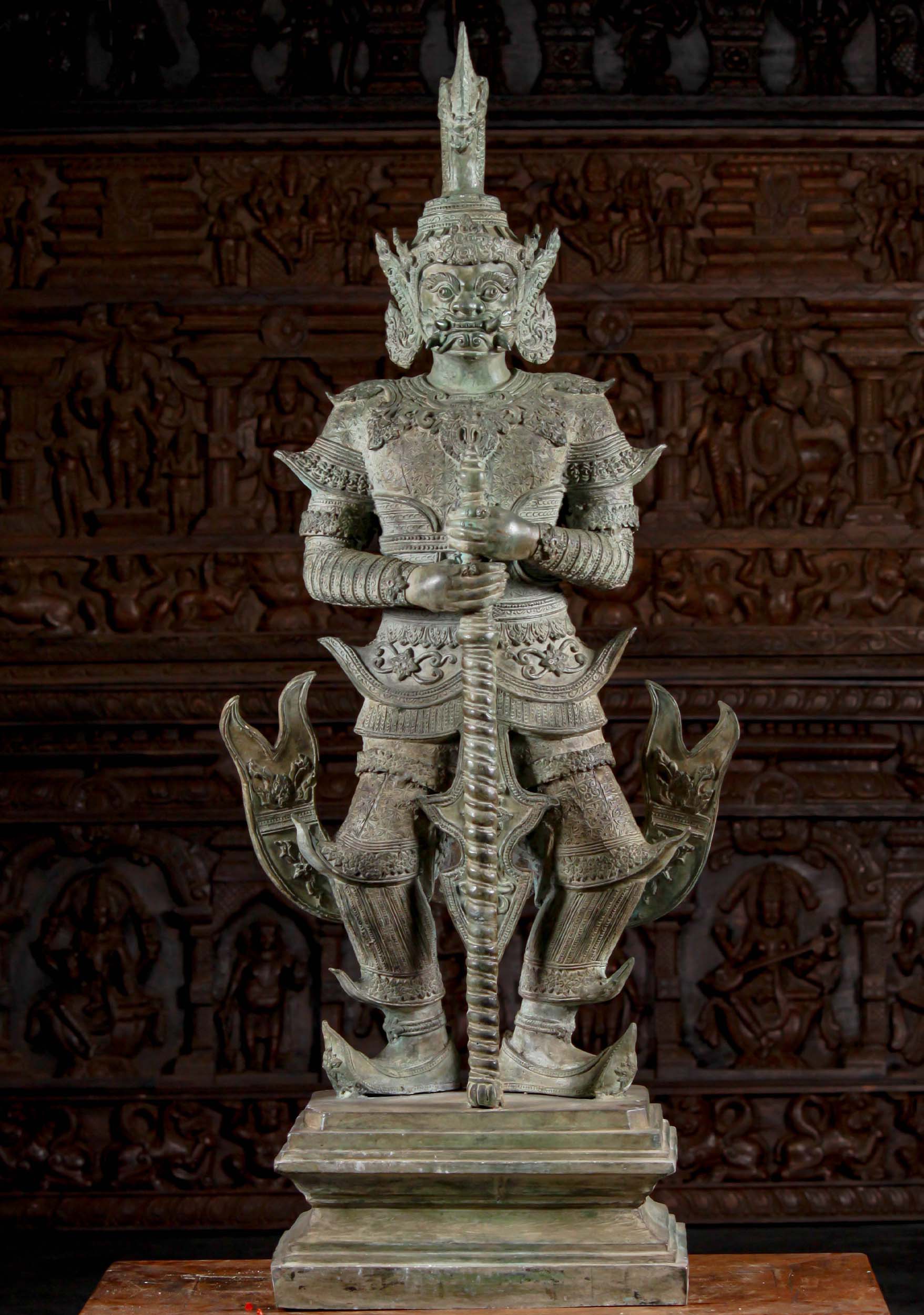 Large Standing Yaksha Temple Guard Statue with Naga Helmet 46"