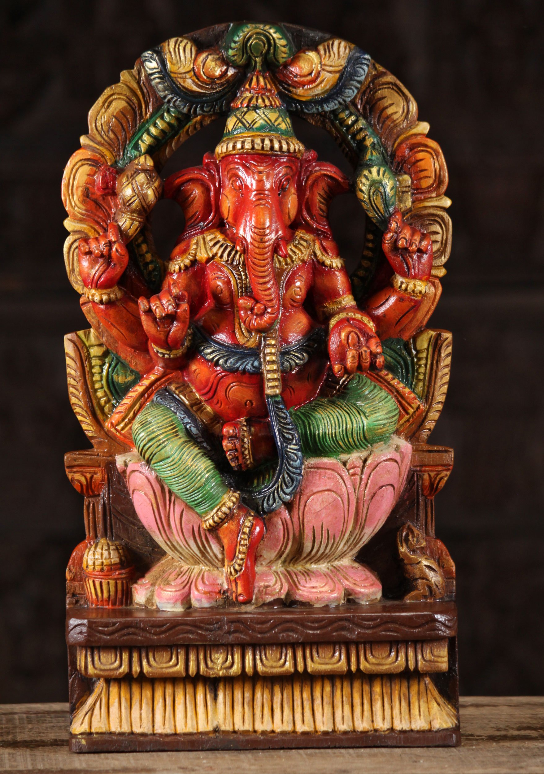 Painted Wood Ganesh Under Arch 18"