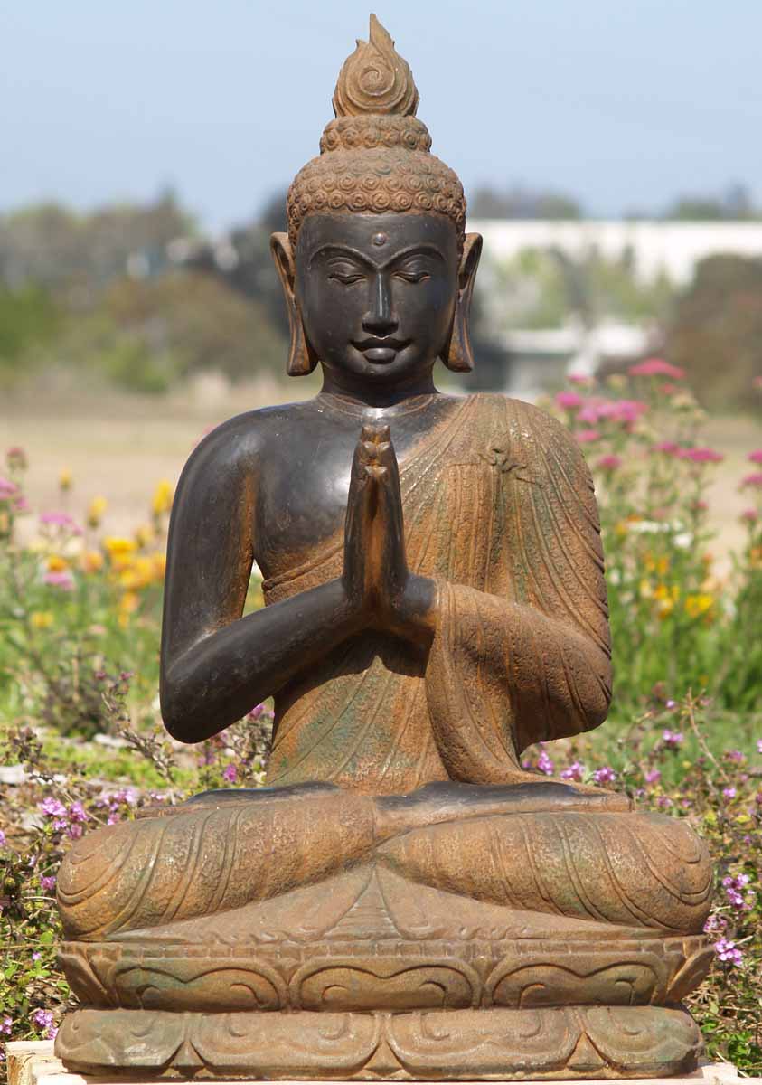 SOLD Praying Buddha Garden Statue 35" (#67ls15): Hindu Gods & Buddha