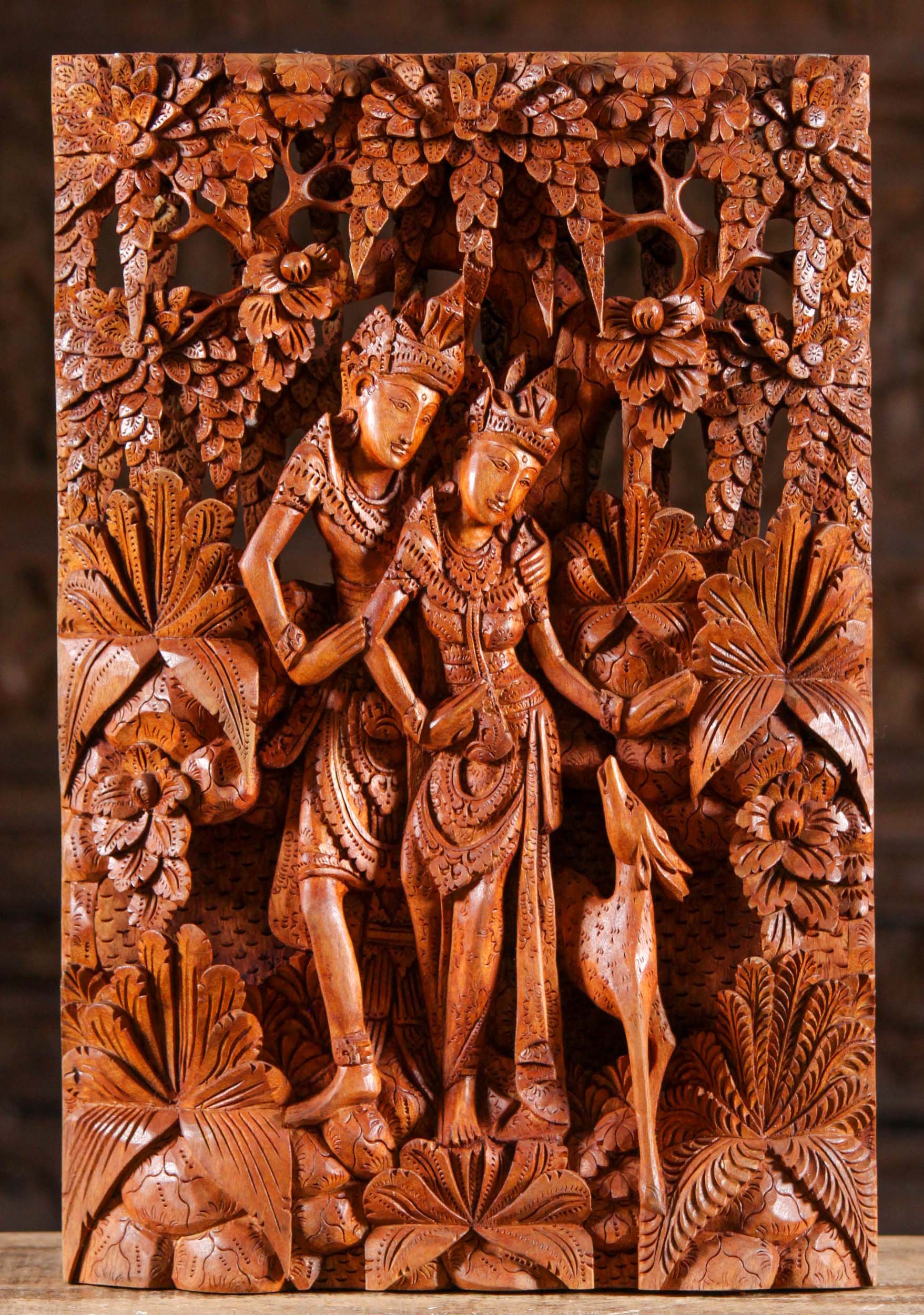 Rama and Sita Hindu Wood Wall Panel 19"