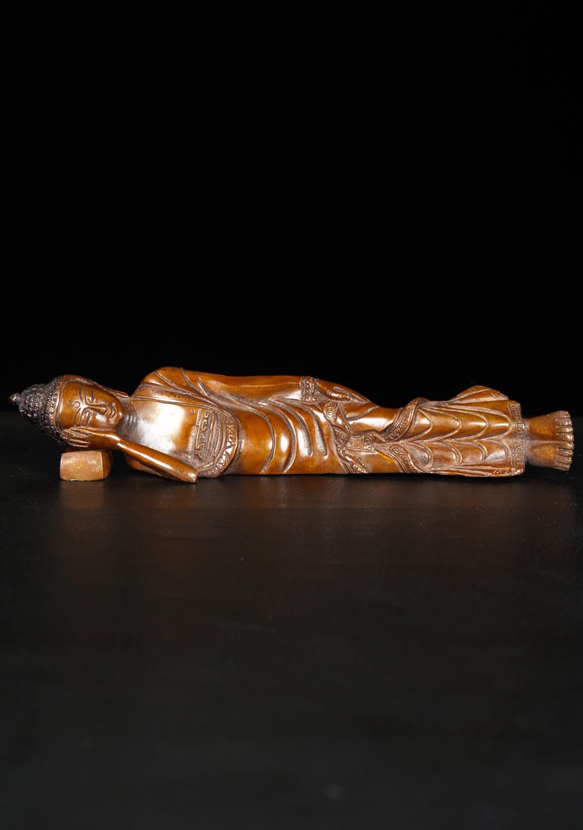 Brass Reclining Buddha on Pillow 10"