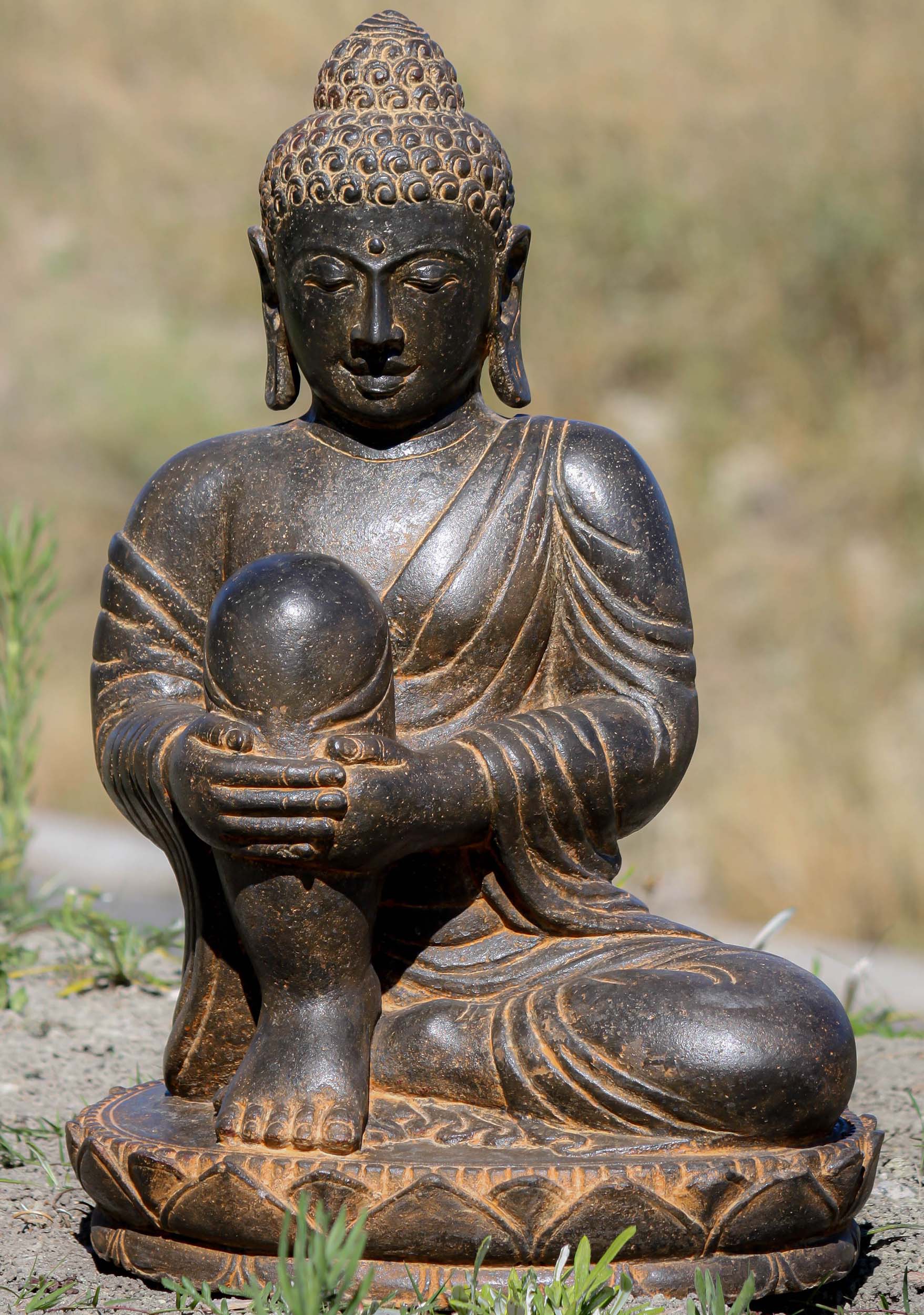 Stone Resting Garden Buddha Sculpture 23"