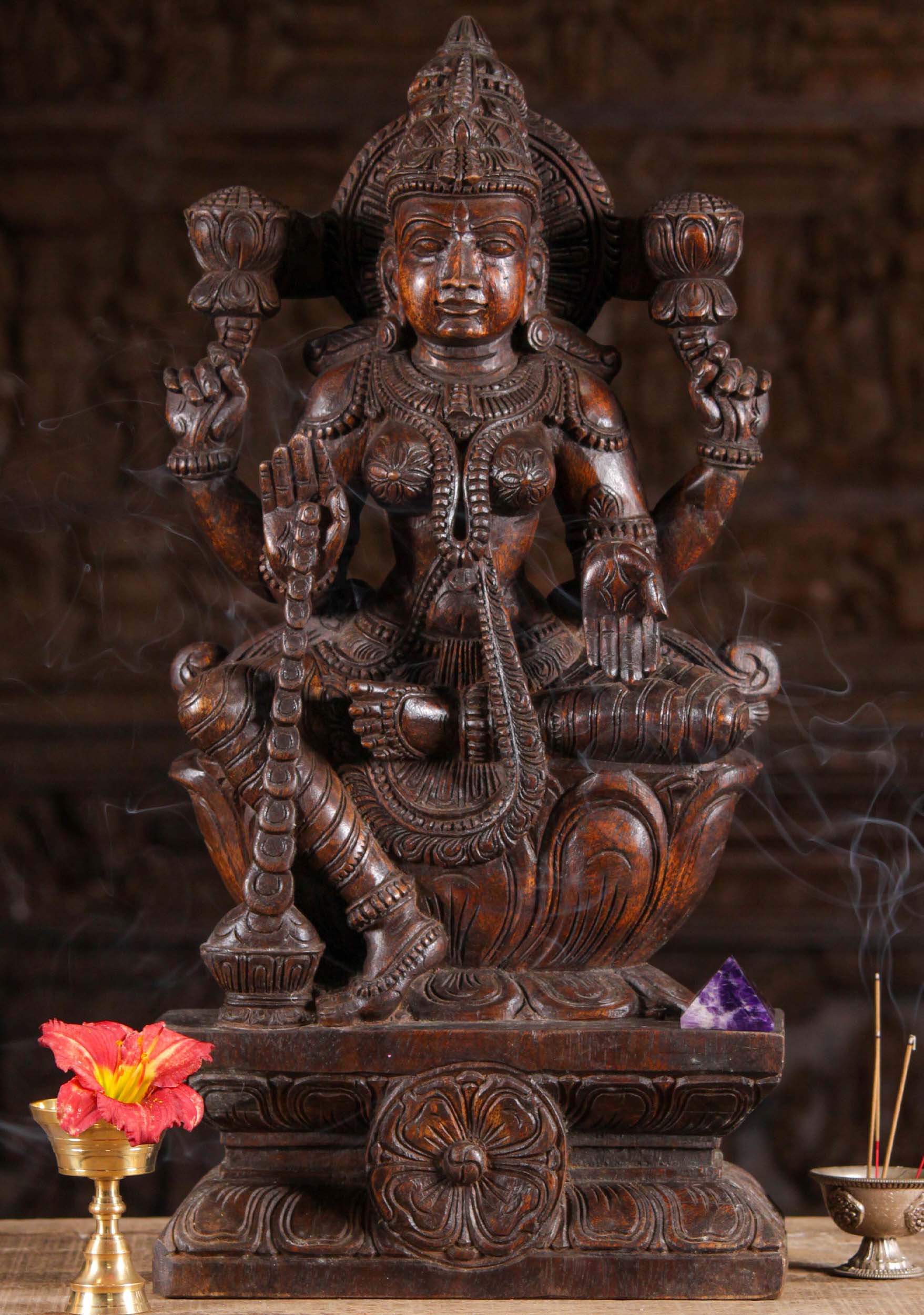 Wooden Lakshmi Granting Boons to Devotees 24"