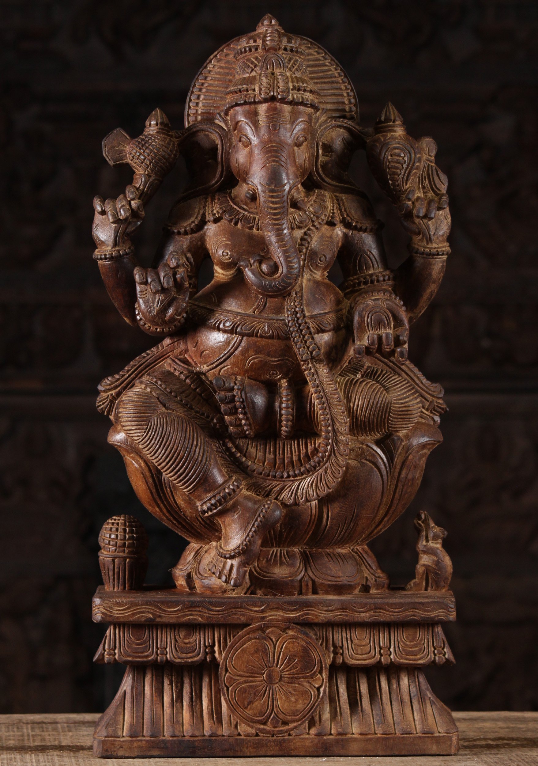 Seated Wooden Ganapathi Statue 24"