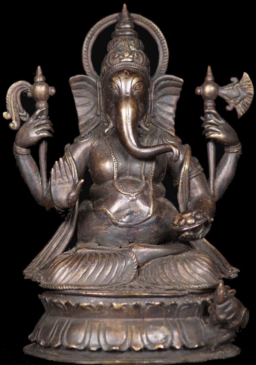 Seated Ganesh Bronze Statue 7"