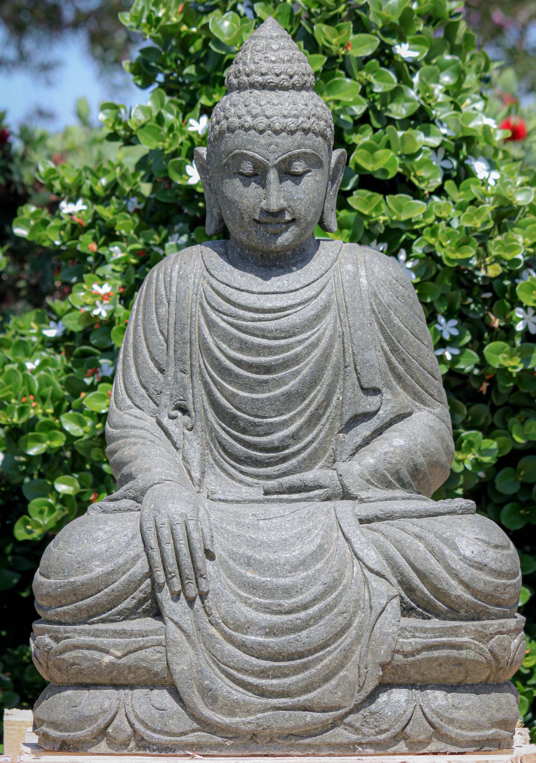 Stone Garden Earth Touching Buddha Statue 32"