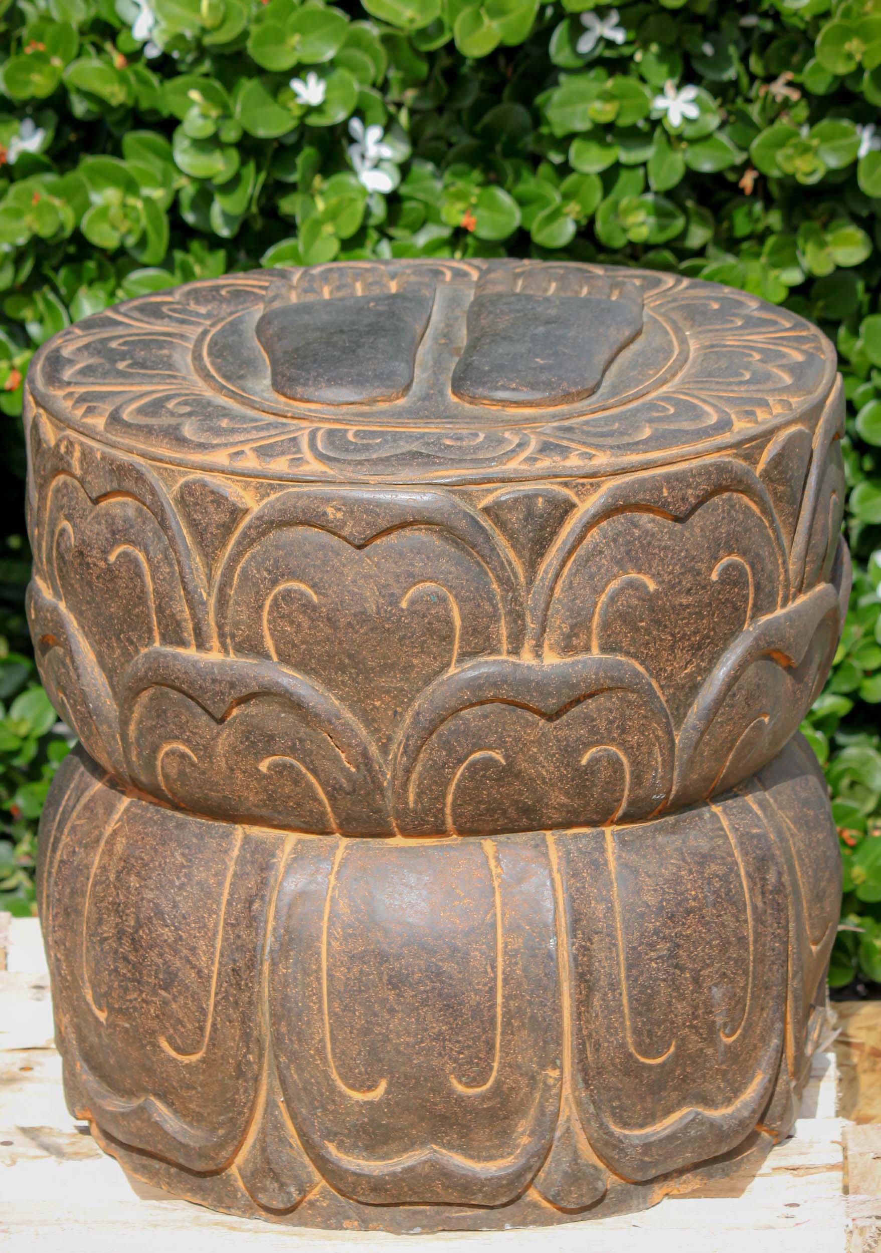 SOLD Stone Lotus Base with the Buddha's Footprints 17" (#124ls726