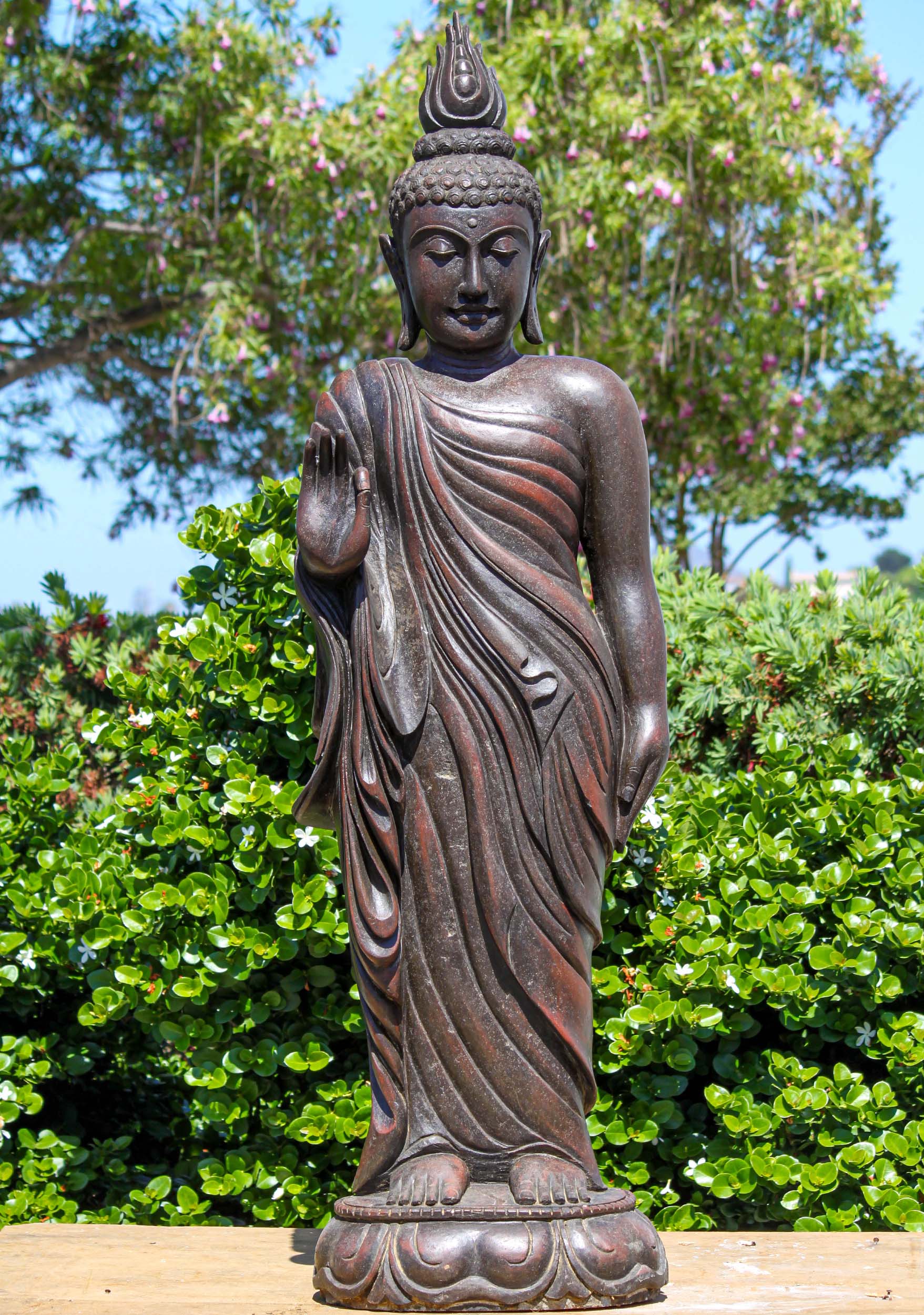 Stone Standing Teaching Buddha Sculpture 59"