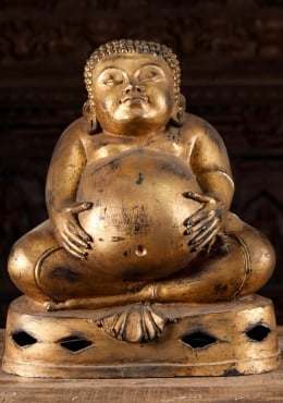 SOLD Laughing, Fat Buddha Statue with Two Children 36" (#bw8): Hindu