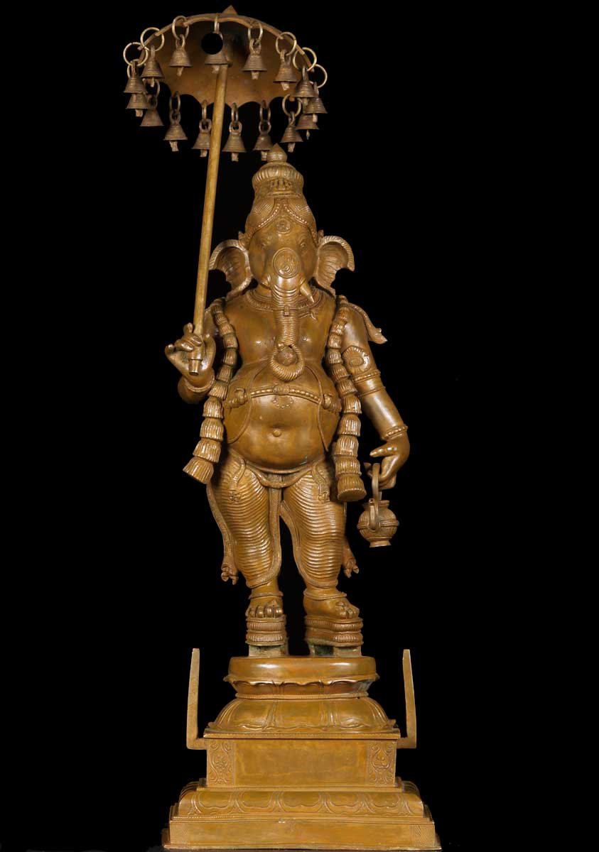 Bronze Umbrella Ganesh Statue 28"