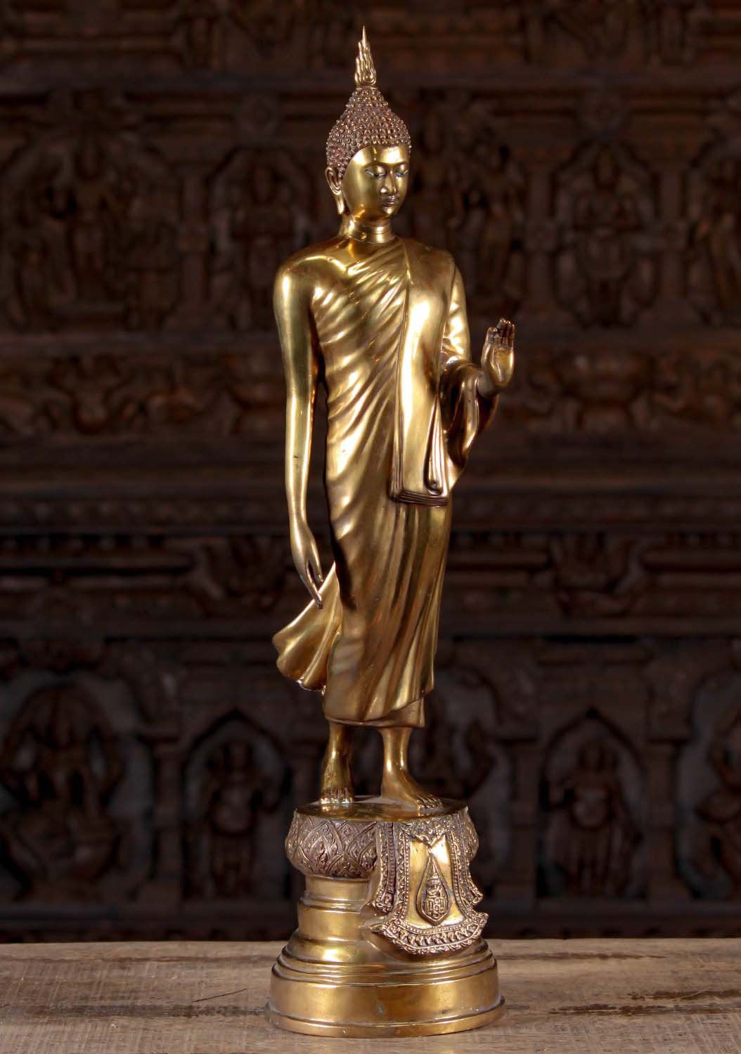 High Quality Golden Walking Sukhothai Style Buddha Taking the 1st Step After Enlightenment 23.5"