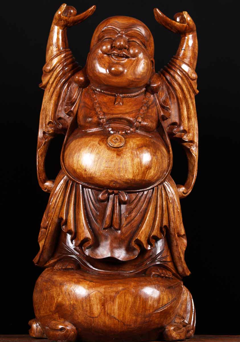 Sold Wood Fat And Happy Buddha Statue 32 2bw11 Hindu