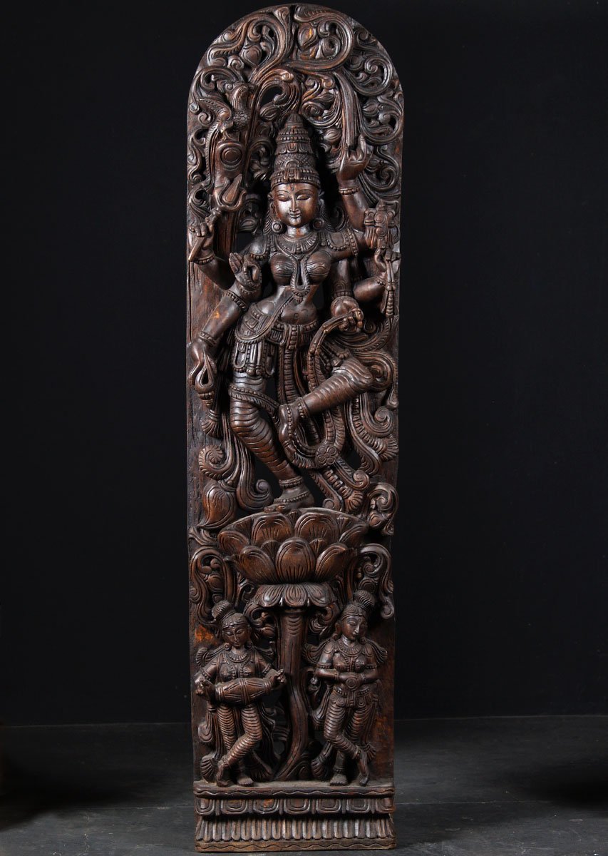 Wood Dancing Durga Statue 60"