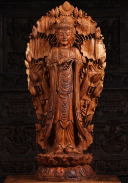 SOLD Green Hibiscus Tree Buddha Carving 40.5