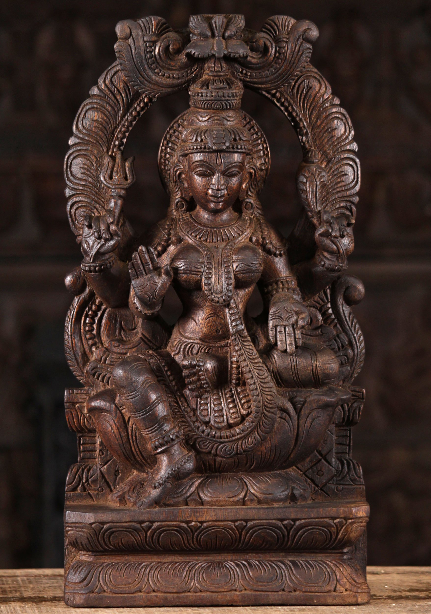 Wood Vishnu Durgai Carving with Trident 18 "