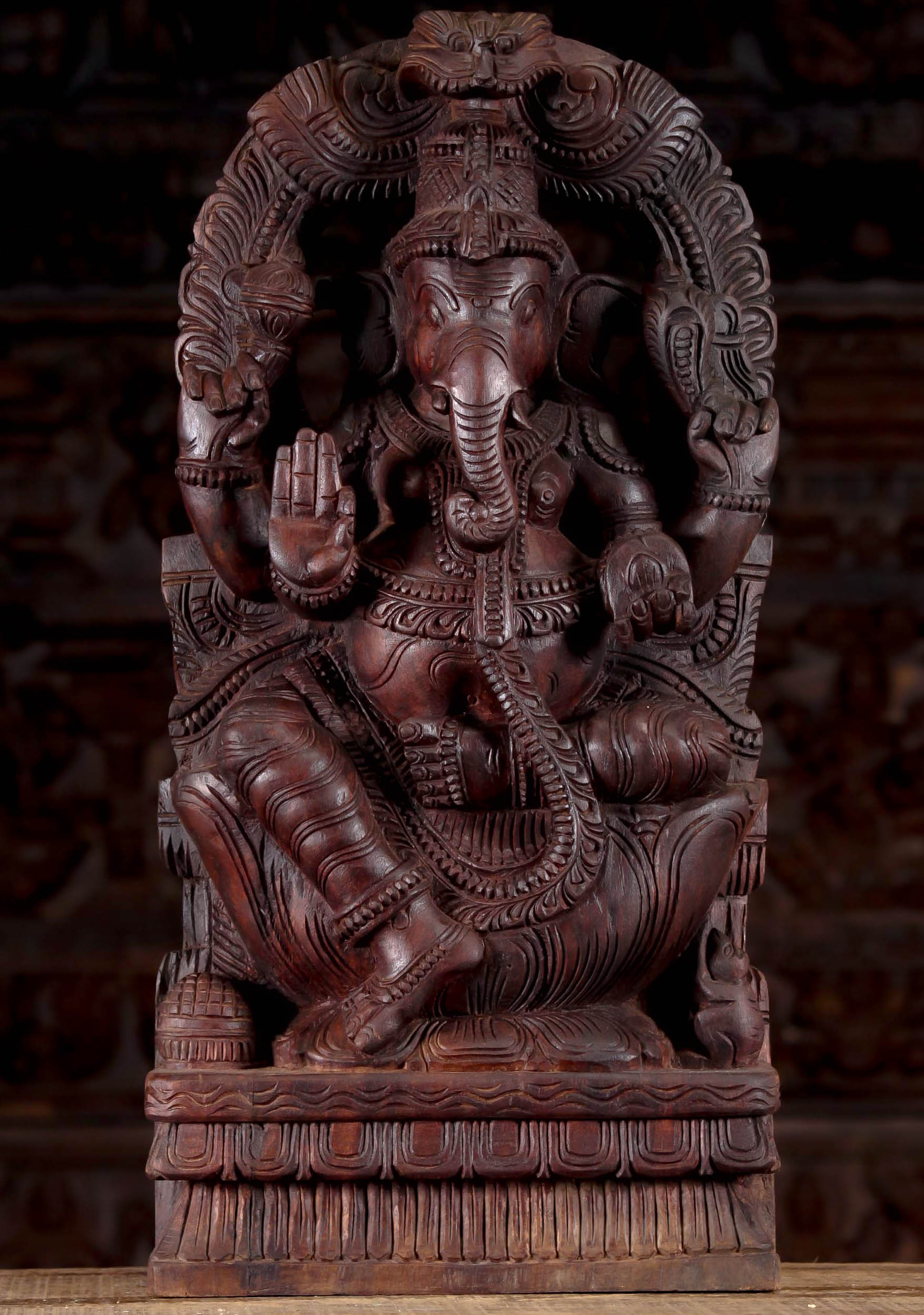 Wood Ganapathi Abhaya Mudra Statue 24"