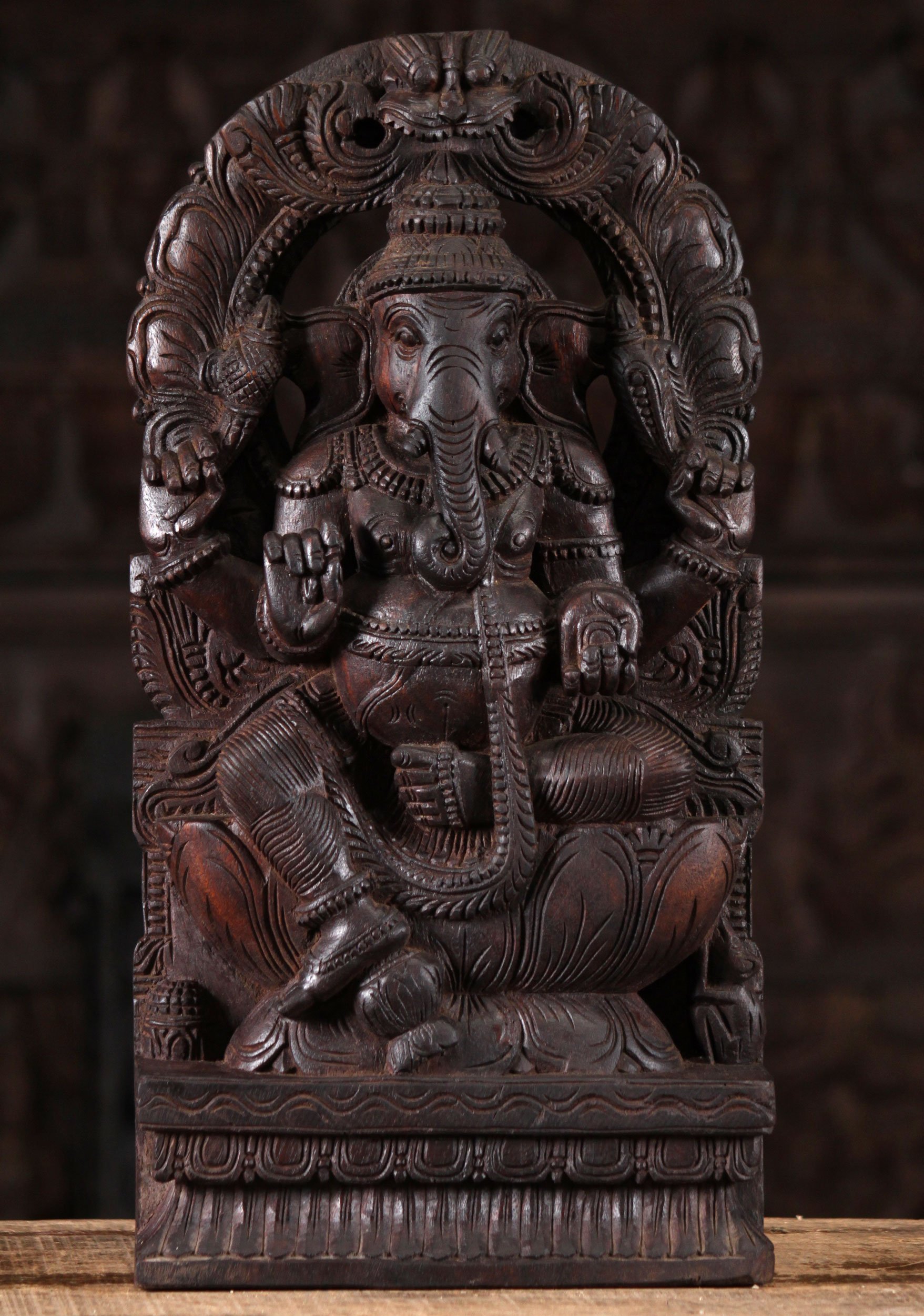 Wood Ganesh Seated in Lalitasana Position 18"