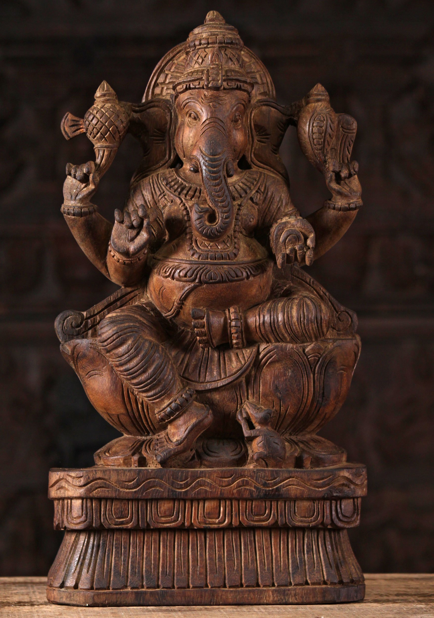 SOLD Wood Ganesh Statue Holding Broken Tusk 18" (#95w16ab): Hindu Gods