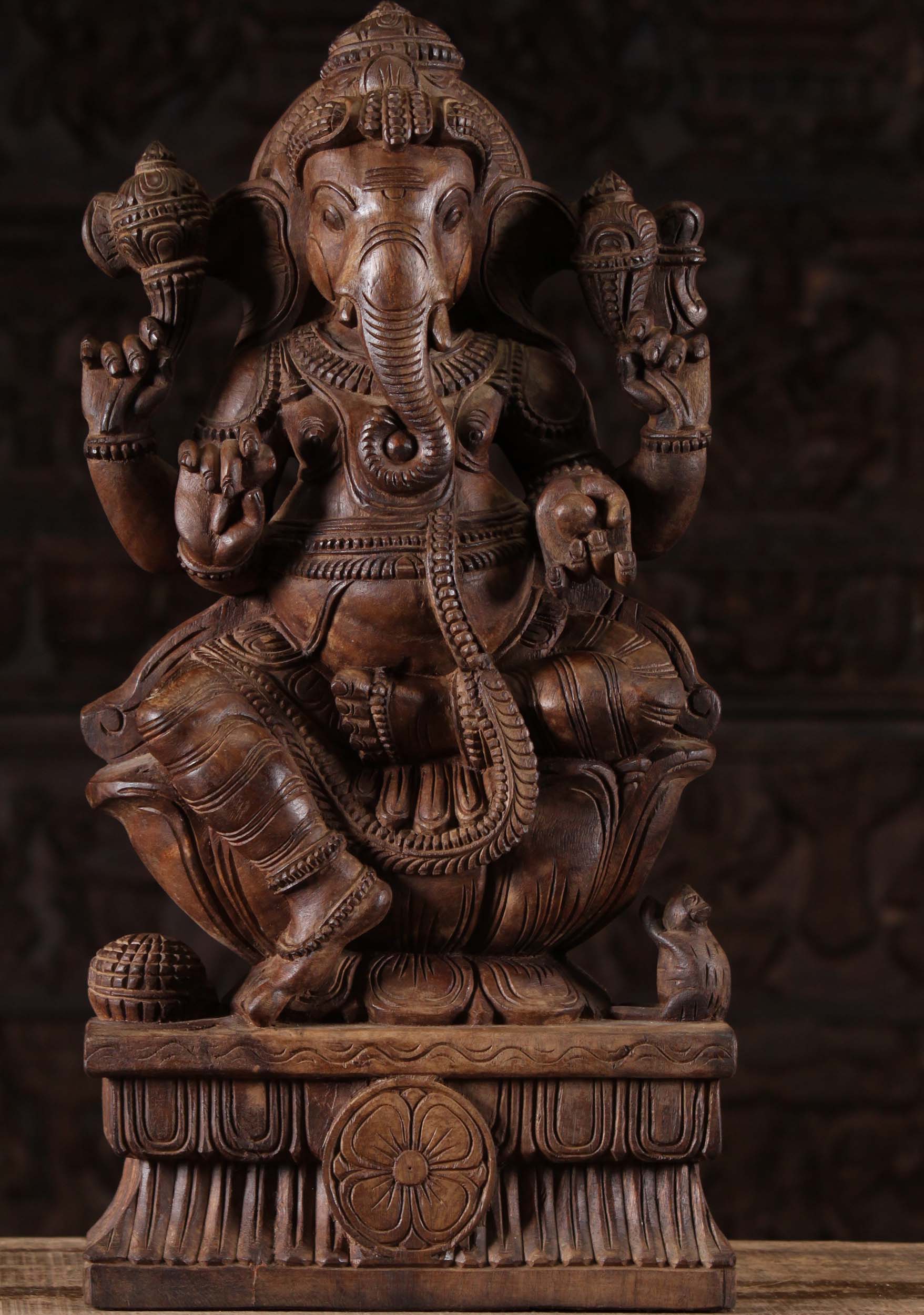 Wood Ganesha Statue 24"