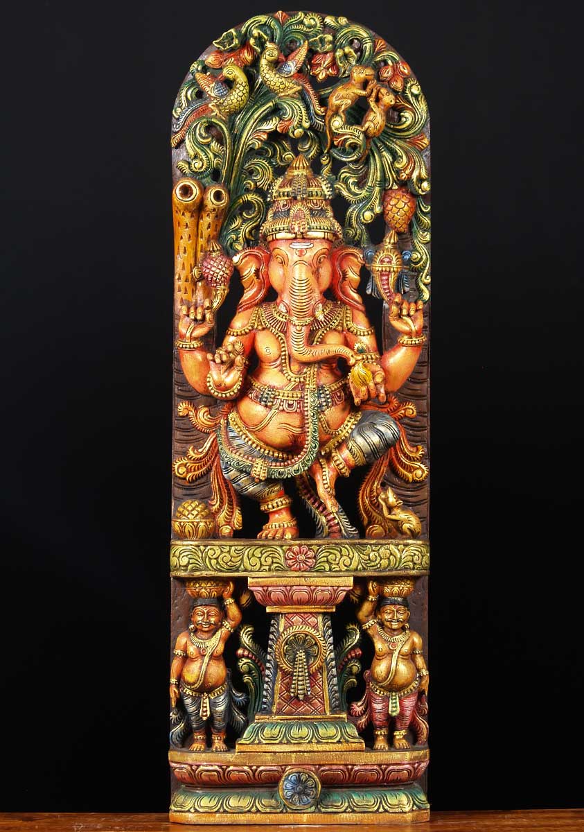 Wood Dancing Ganesh with Gana 46"