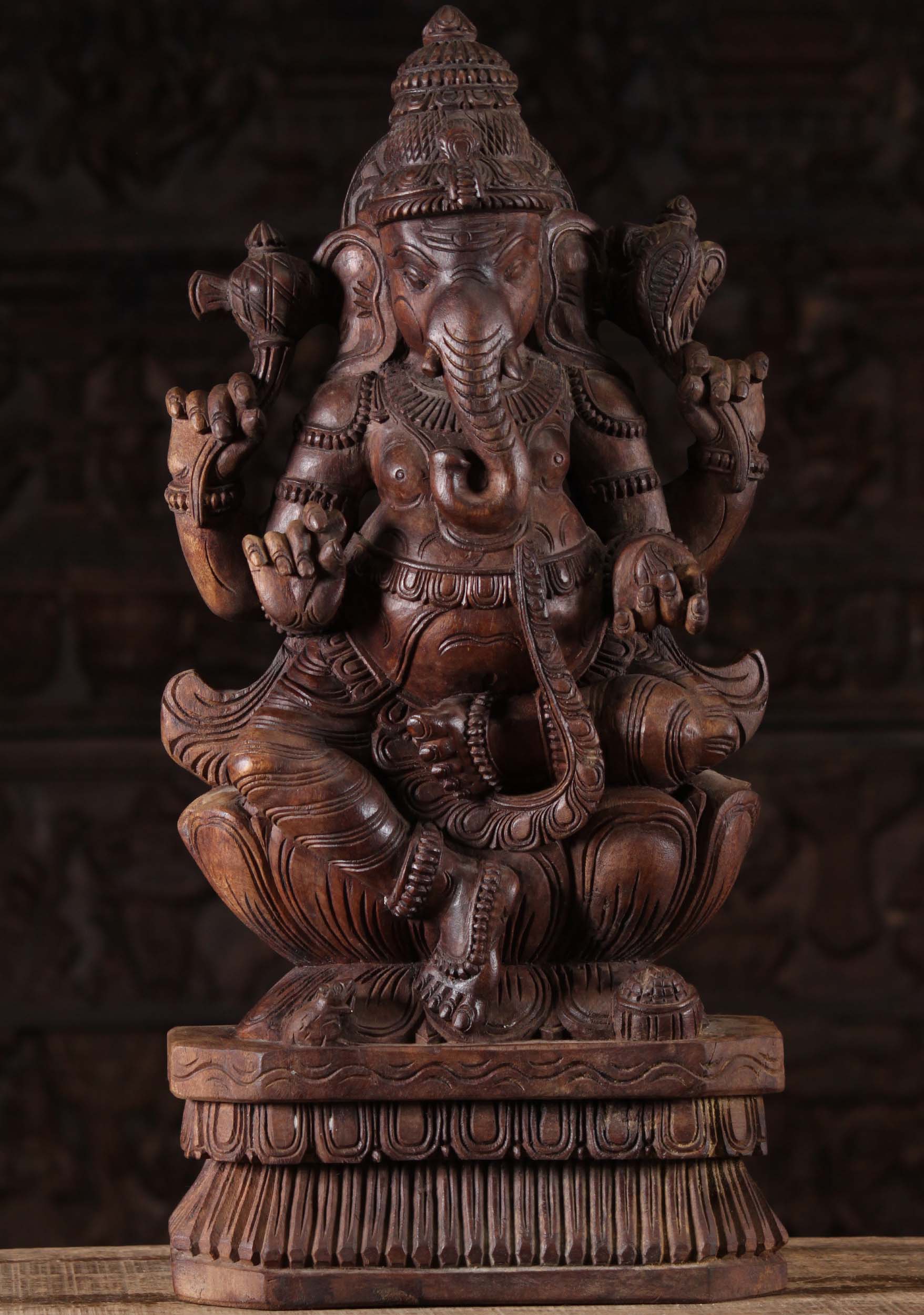 Wood Ganesha Sculpture 24"