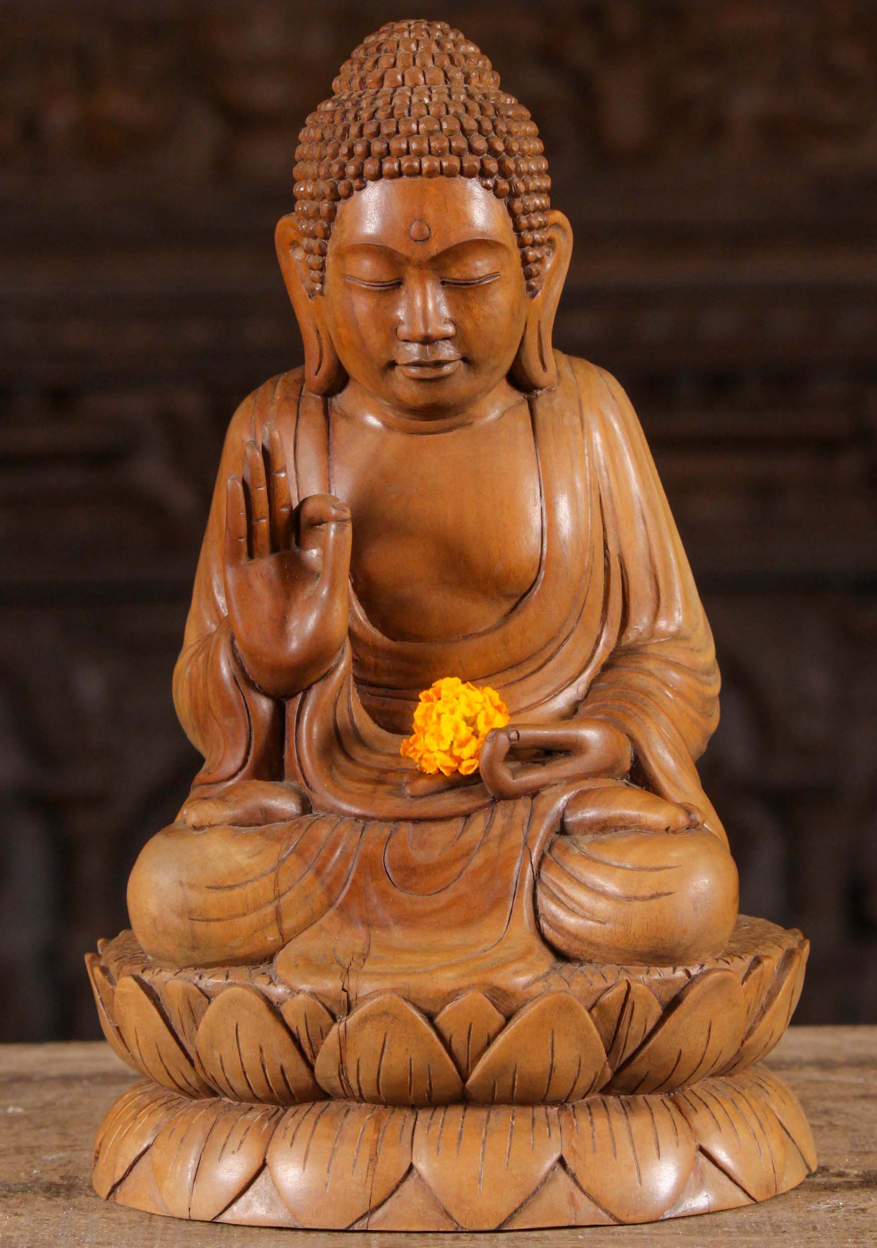 Wood Hand Carved Teaching Buddha Statue 12"