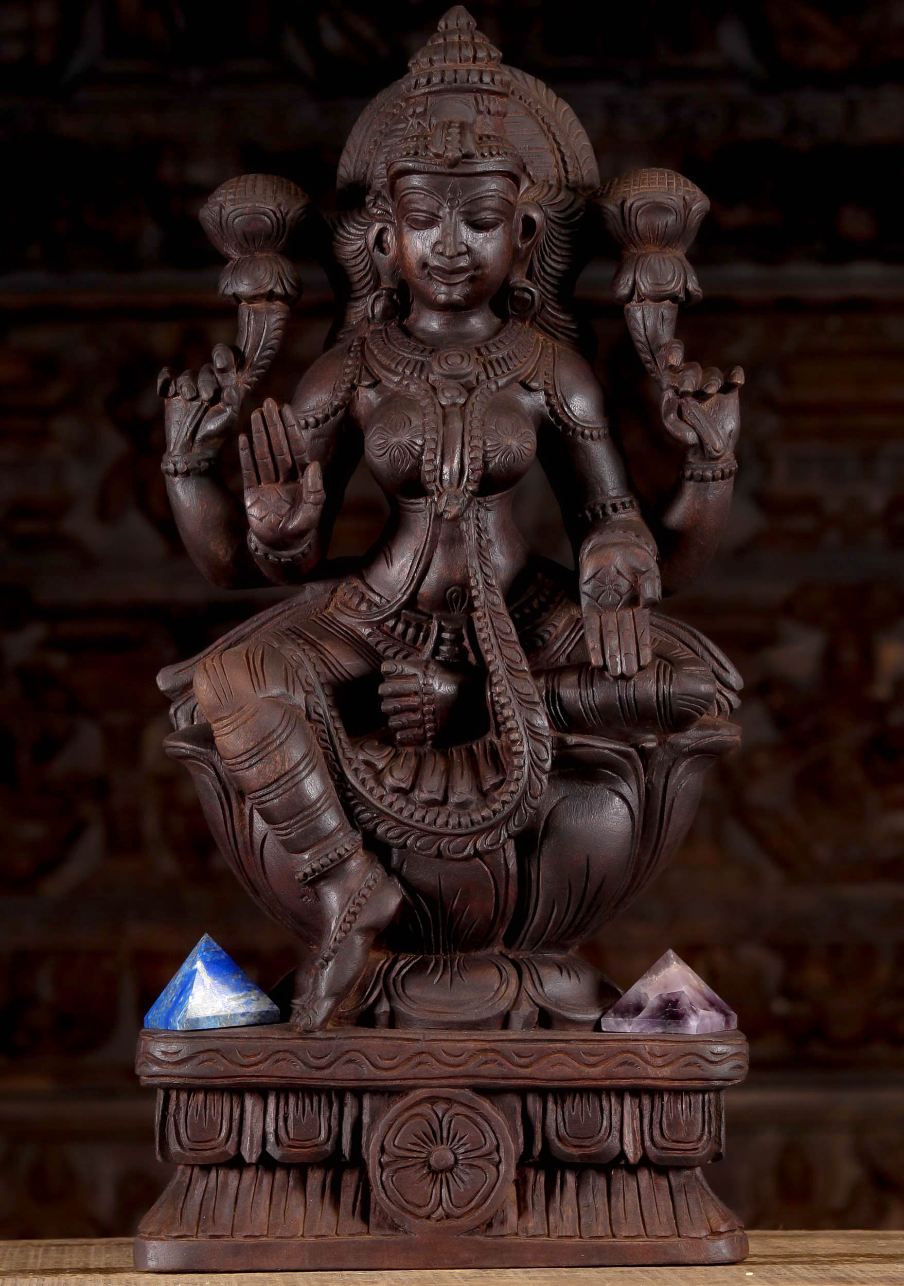 Wooden Seated Lotus Lakshmi  Statue 24"