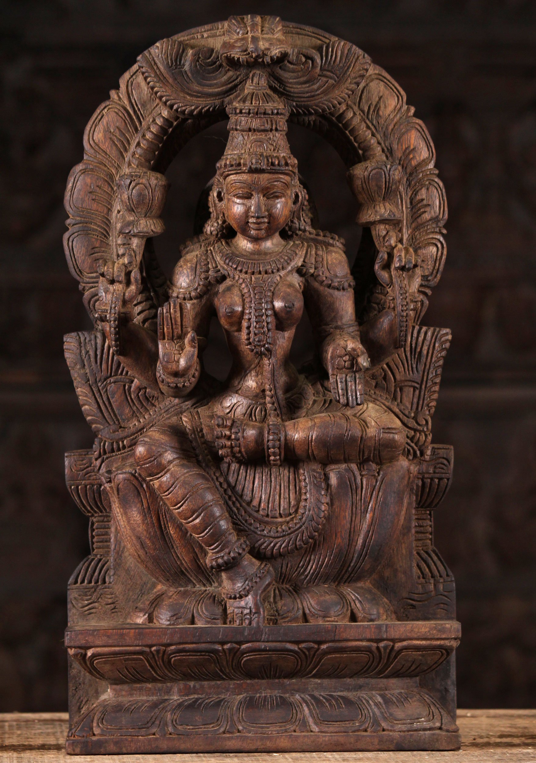 Wood Lakshmi Statue Under Arch 18"