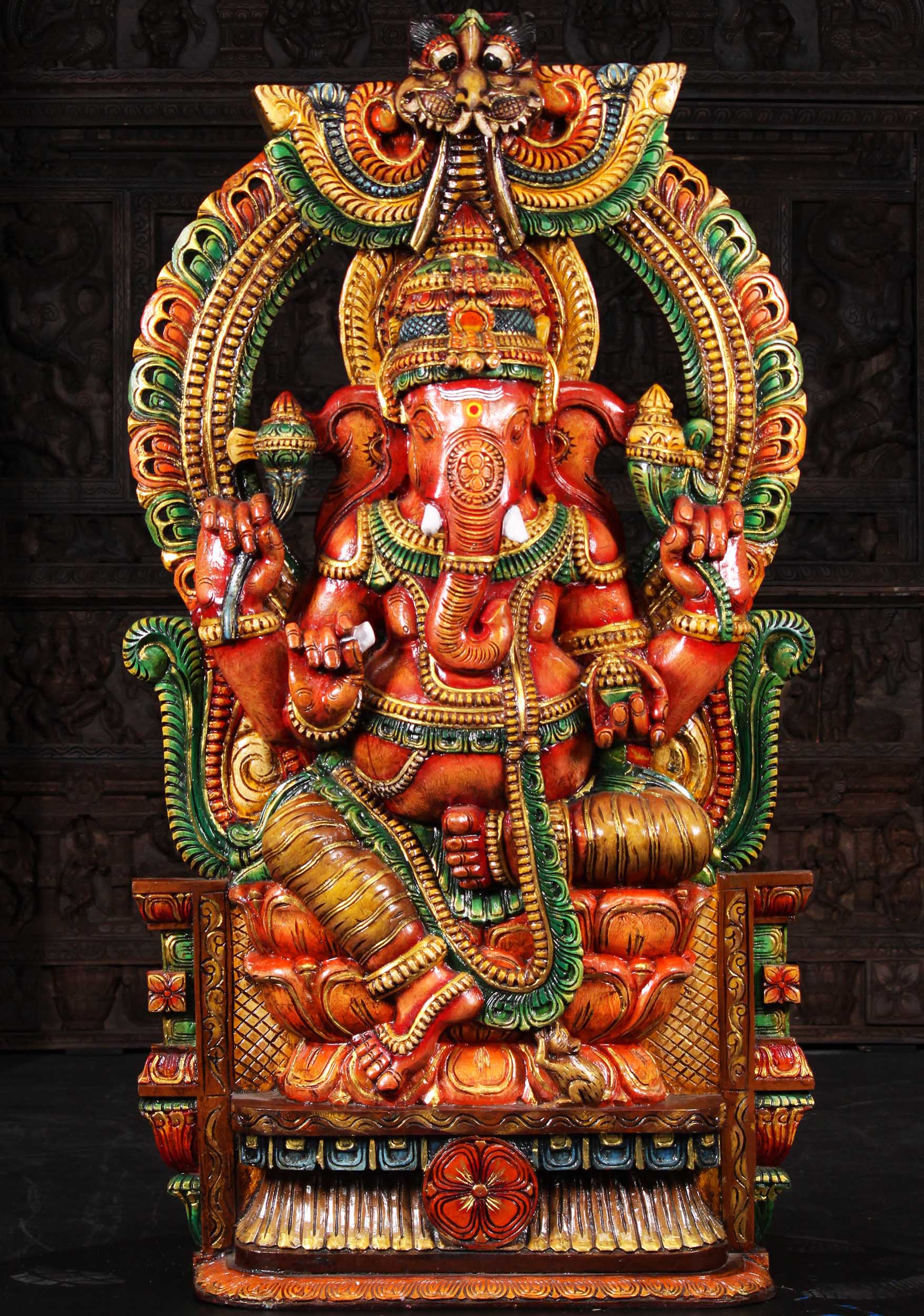 Wood Large Ganesh with Large Arch Statue 62"