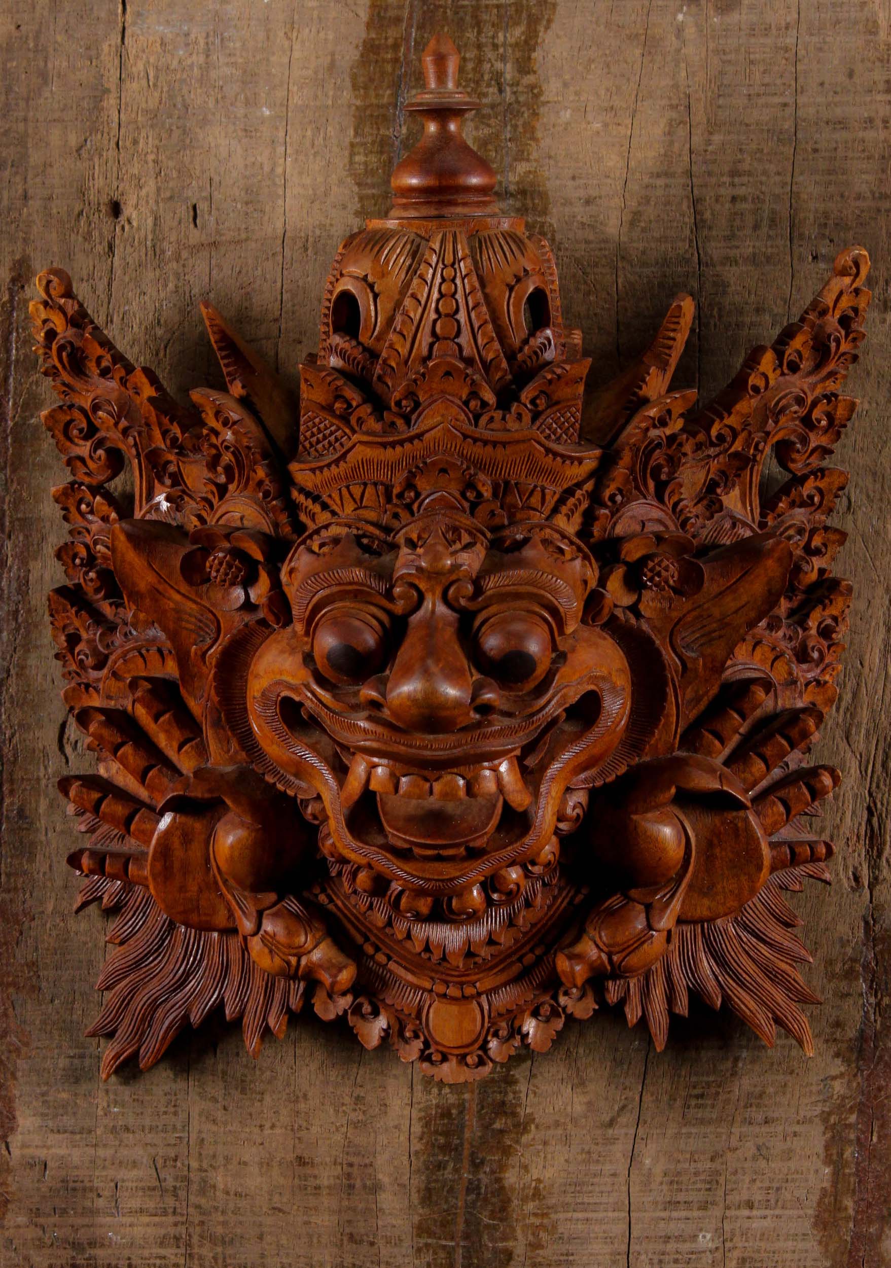 Wood Hindu Ravana Face Wall Hanging 15"