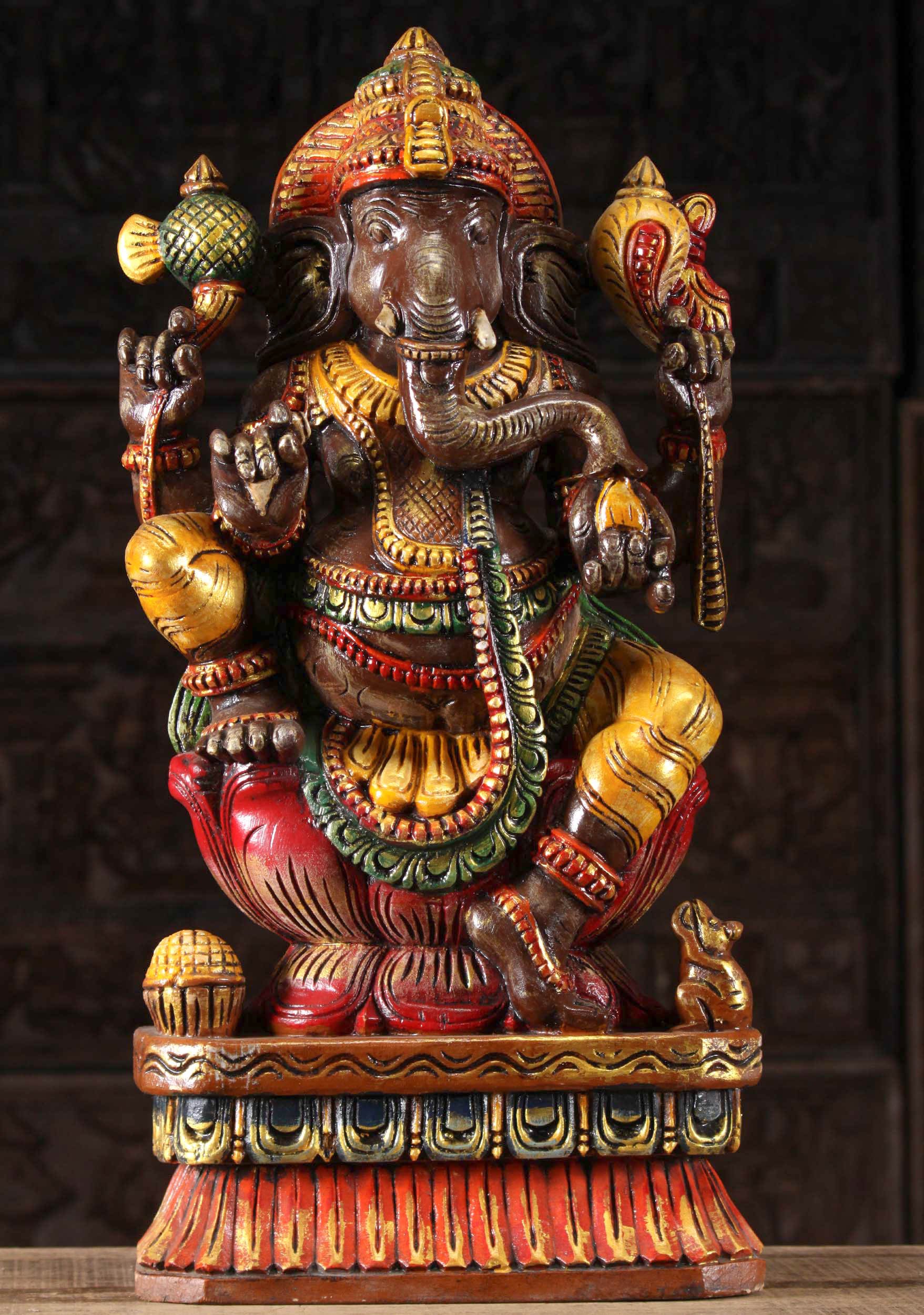 Wood Seated Lalitasana Comfortable Ganesh 24"