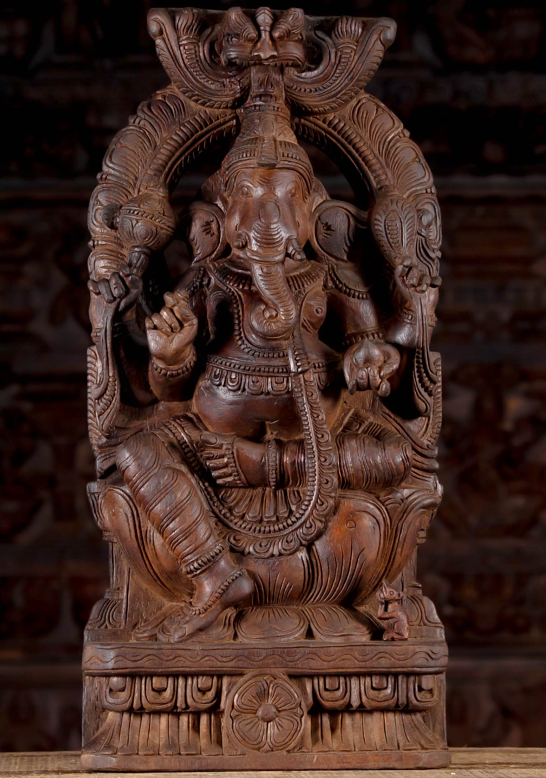 Wooden Seated Ganesh with Mahakala Arch 24"