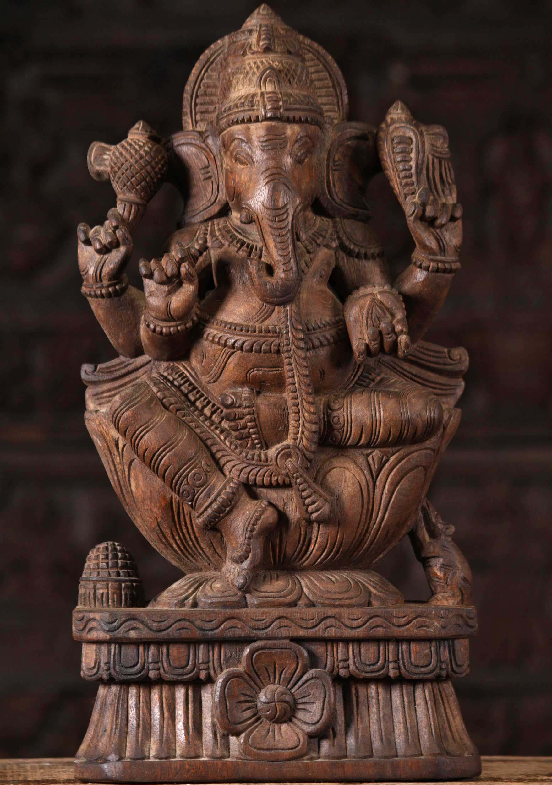 Wood Ganesh Seated in Lalitasana Position 18"