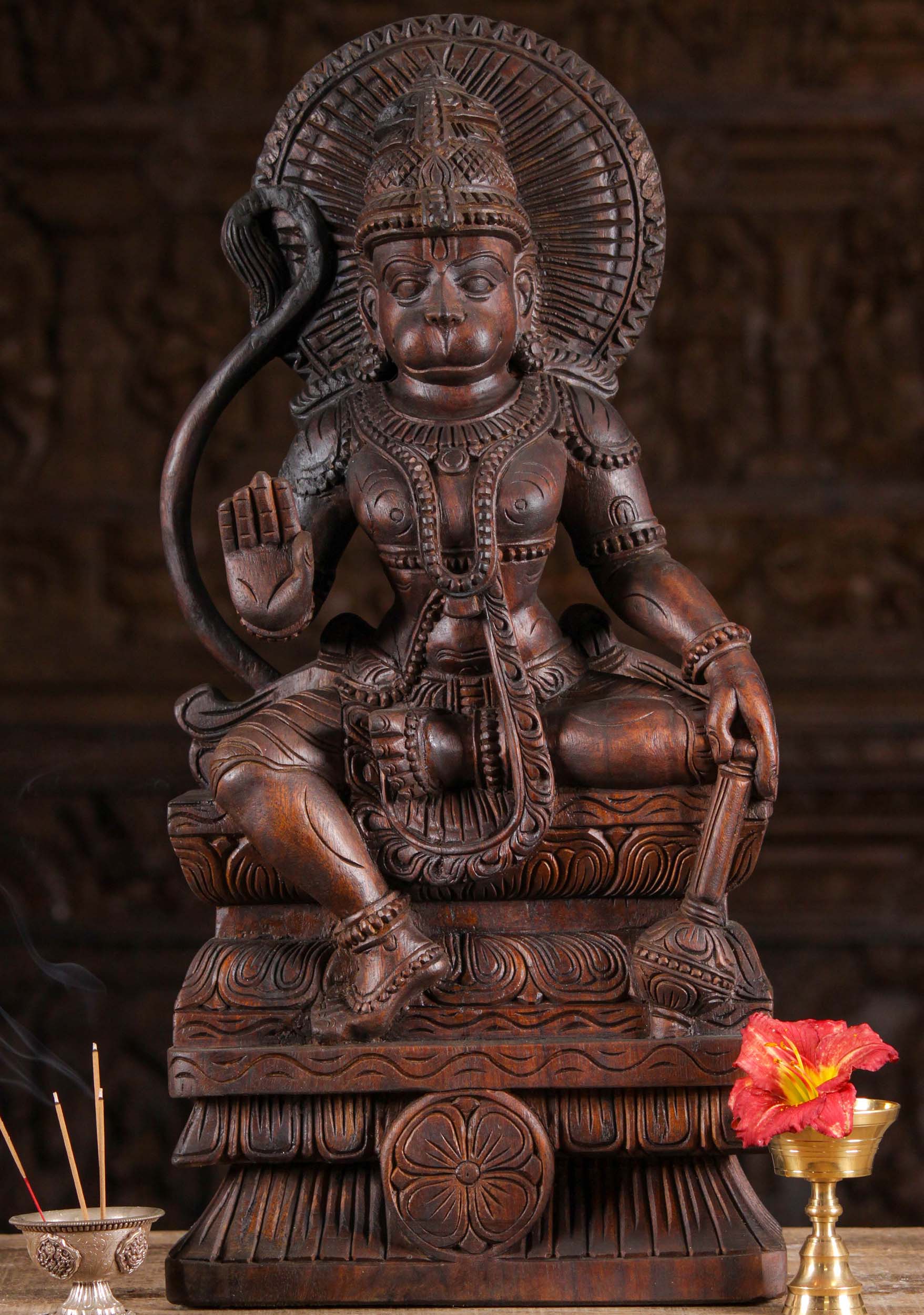 Brass Muscular Hindu God Hanuman Standing Tall in Athletic Pose