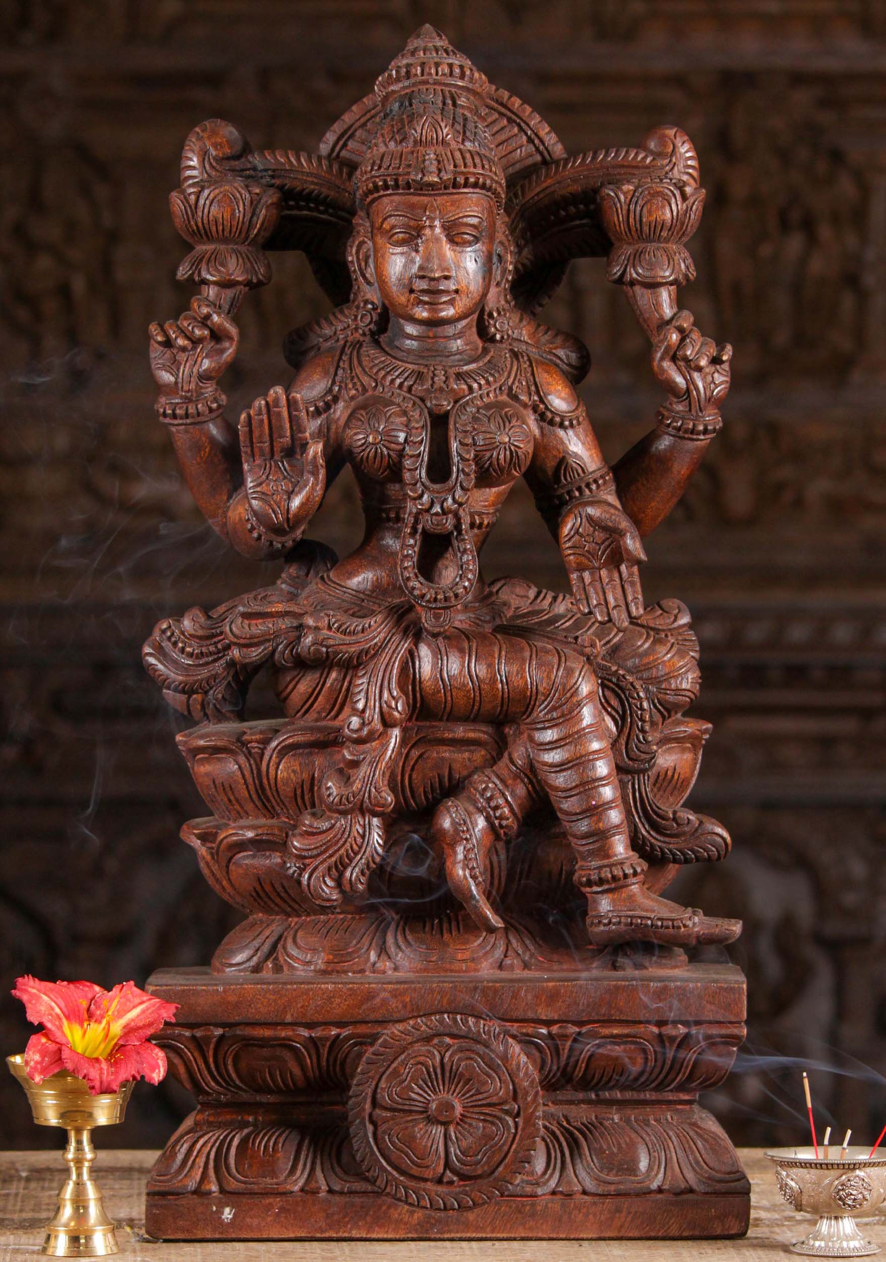 Wooden Seated Lakshmi with Legs Crossed 24"