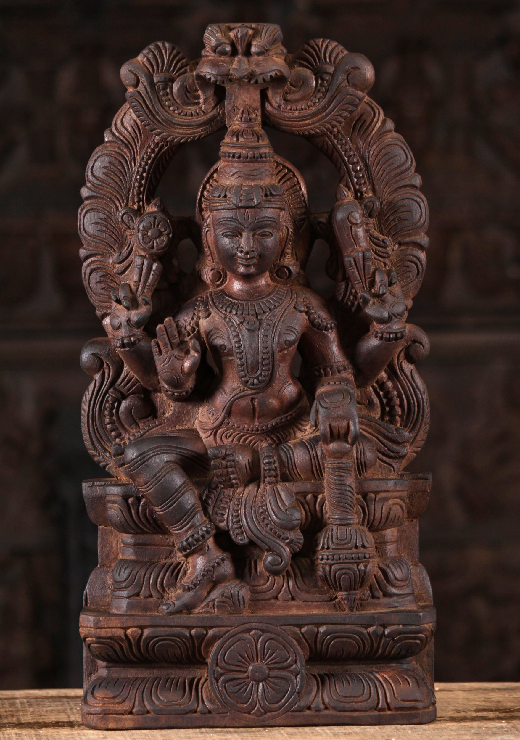 Wood Vishnu With Club Under Arch 18"