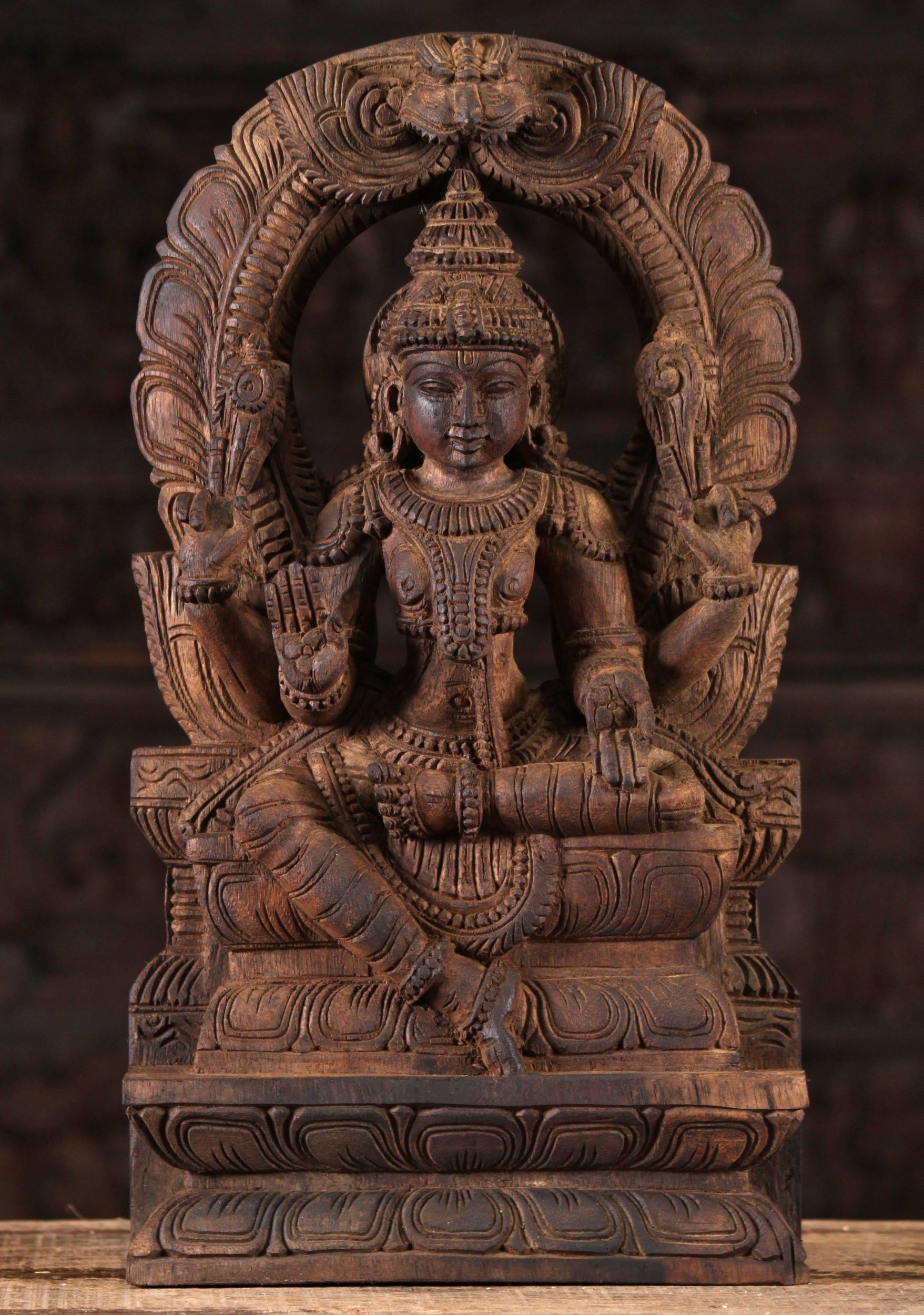 Wood Vishnu Seated Under Mahakala Arch 18"