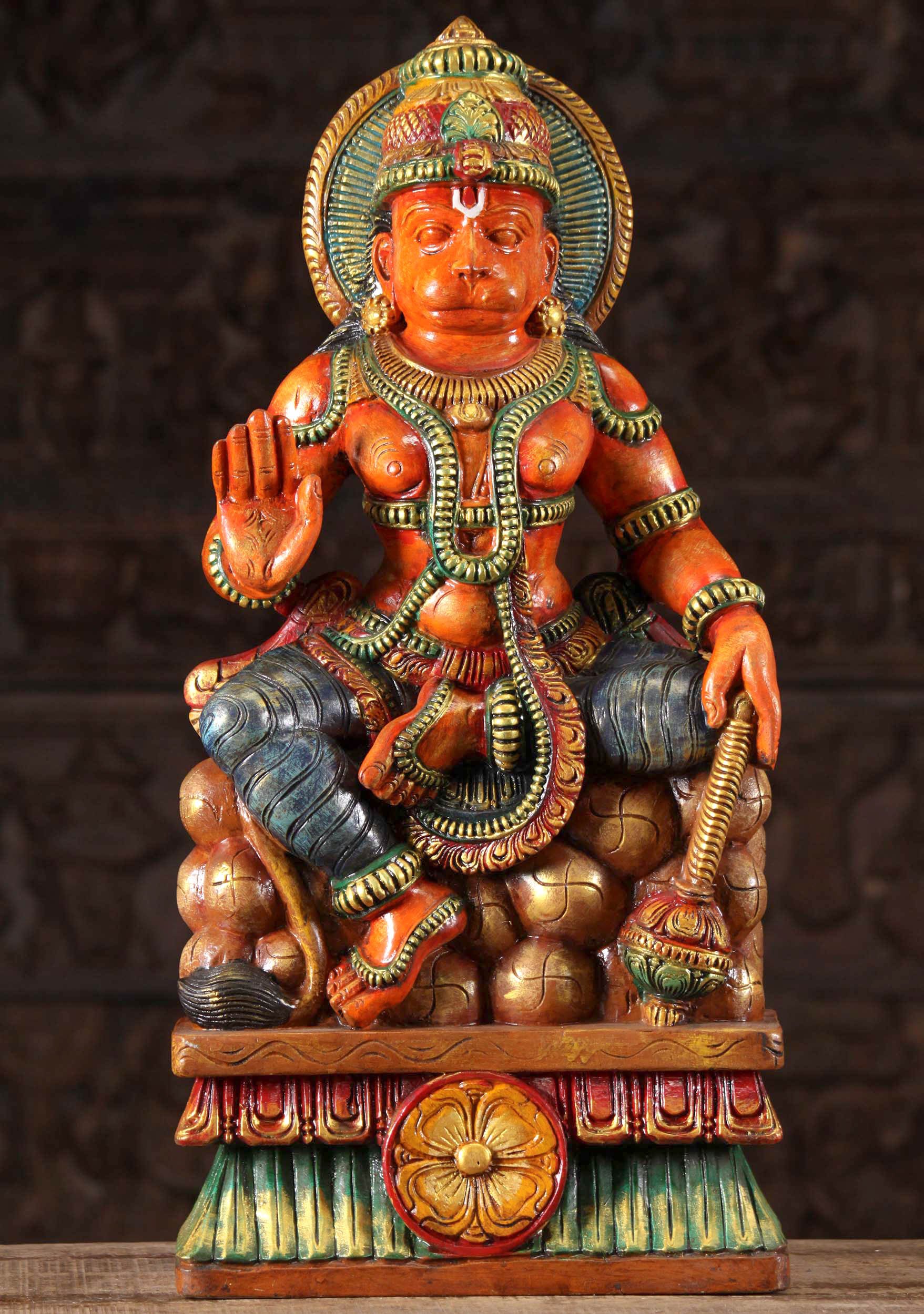 Wooden Abhaya Mudra Hanuman Statue 24"