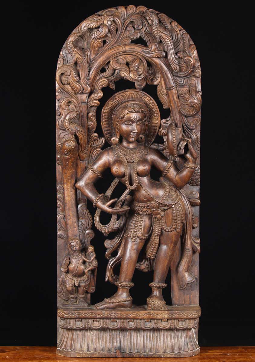 Wooden Mirror Devi Carving 36"