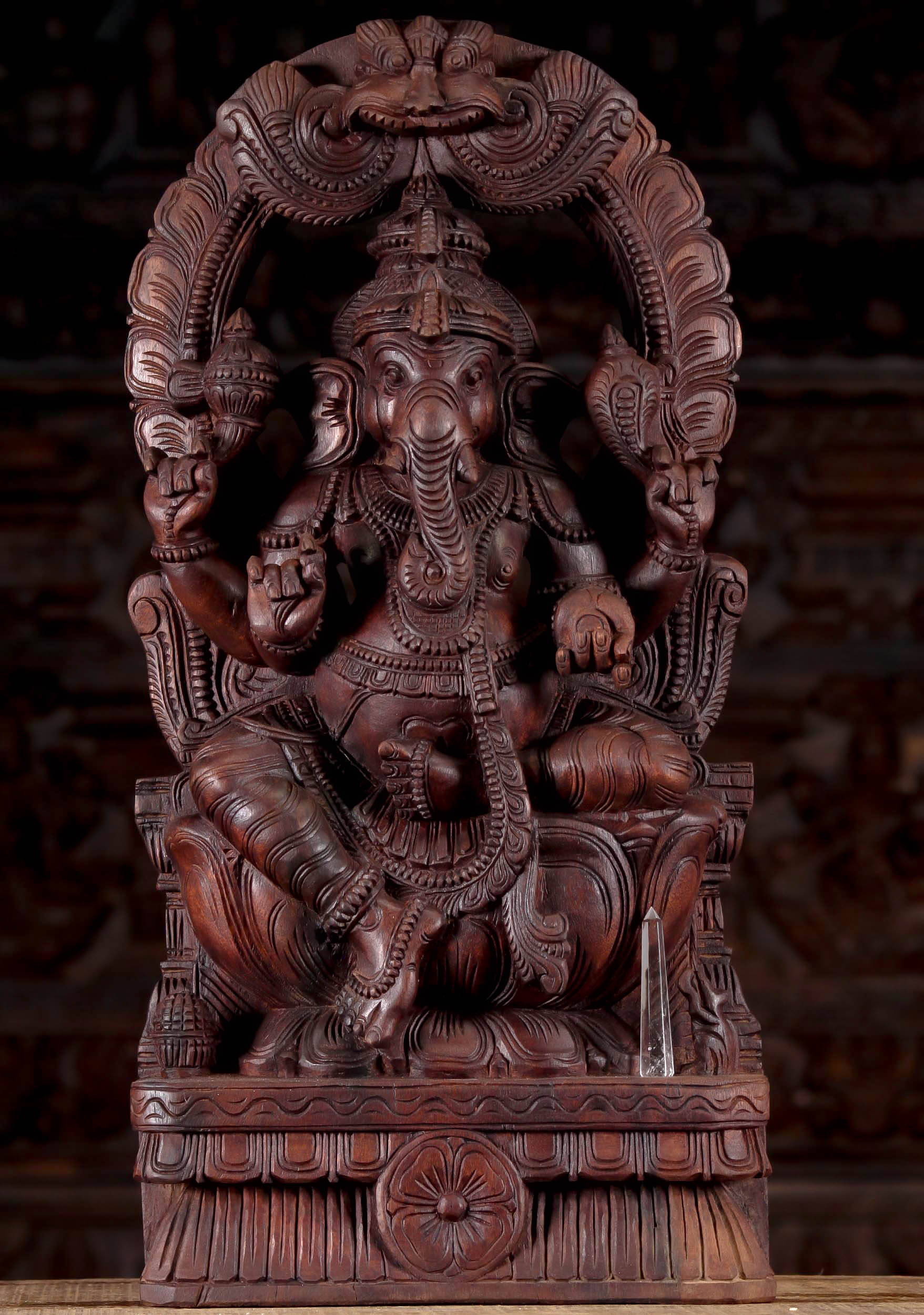 Wooden Seated Ganesha Statue with Arch 24"