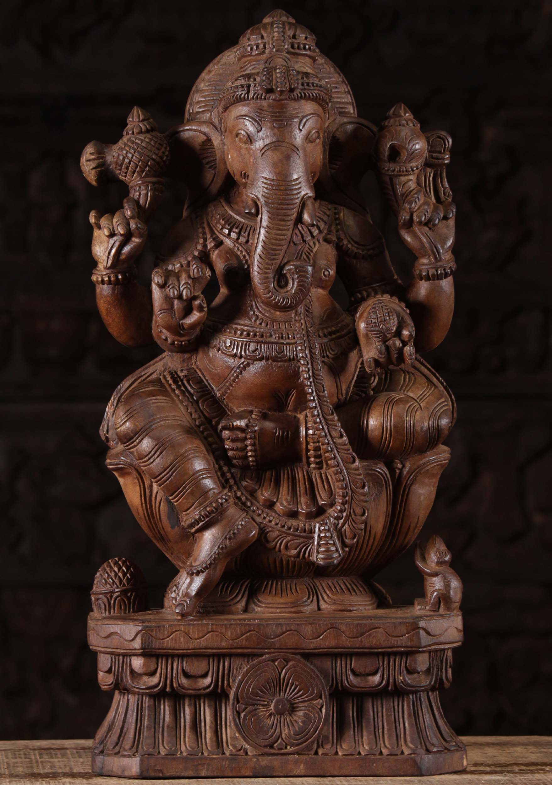 Wooden Hand Carved Ganesha Statue 24"