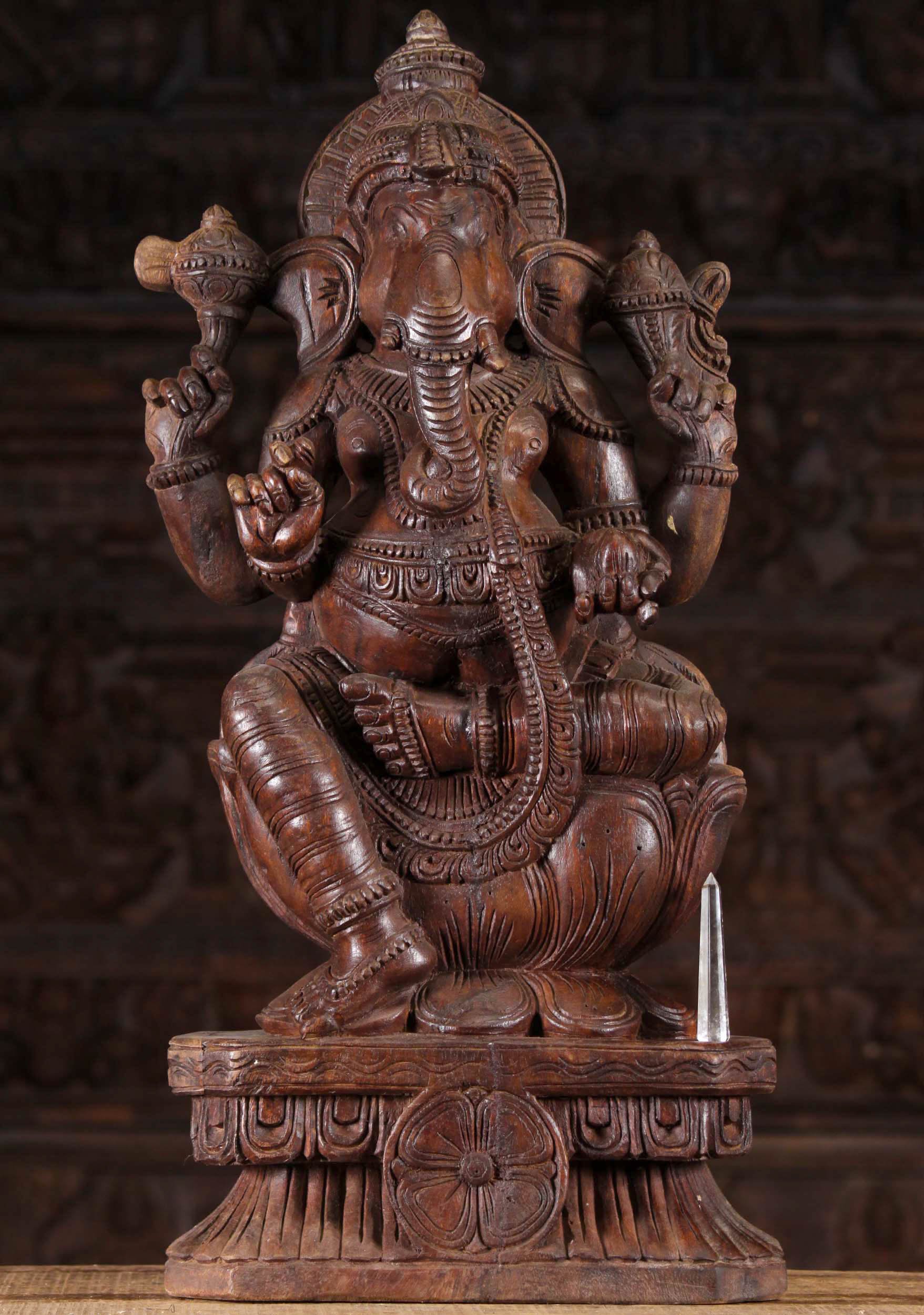 Wooden Ganesh Seated in Lalitasana Position 24"