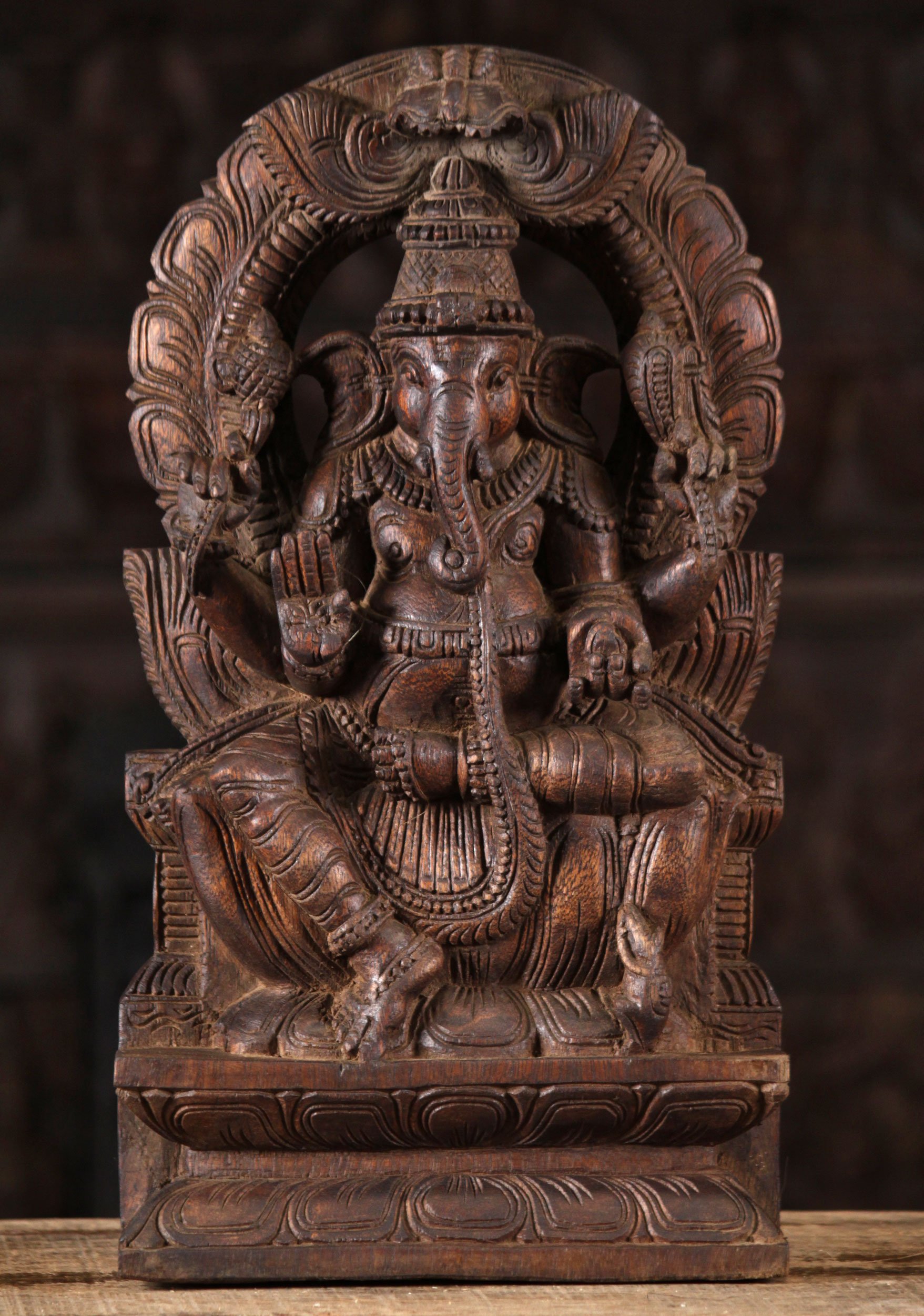 Wooden Abhaya Mudra Ganesha Carving 18"