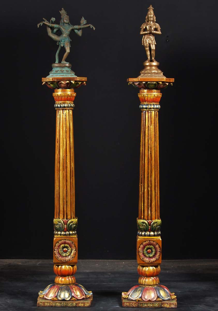 Wooden Pair of Hindu Pillars 47"