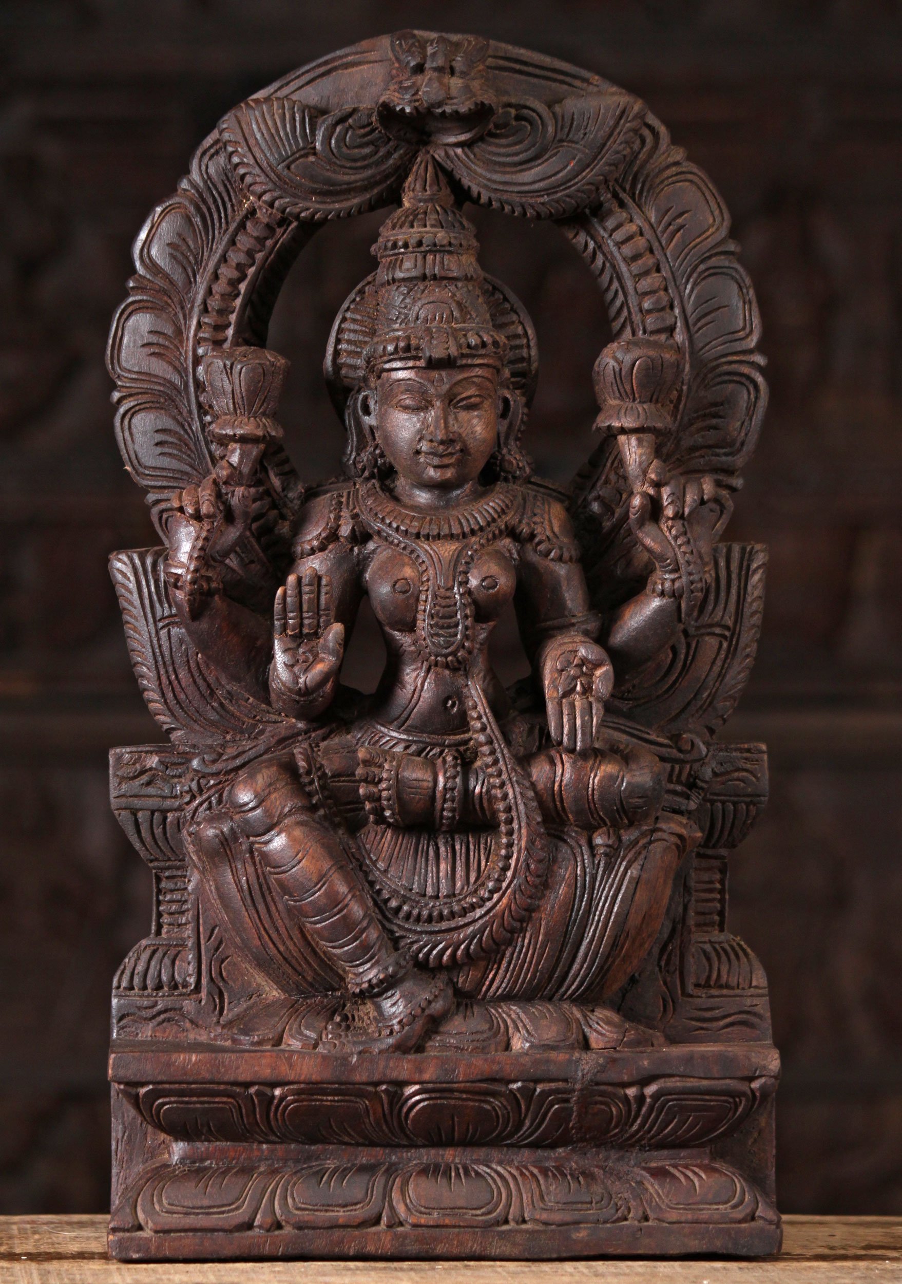 Wooden Lakshmi Statue Under Arch 18"