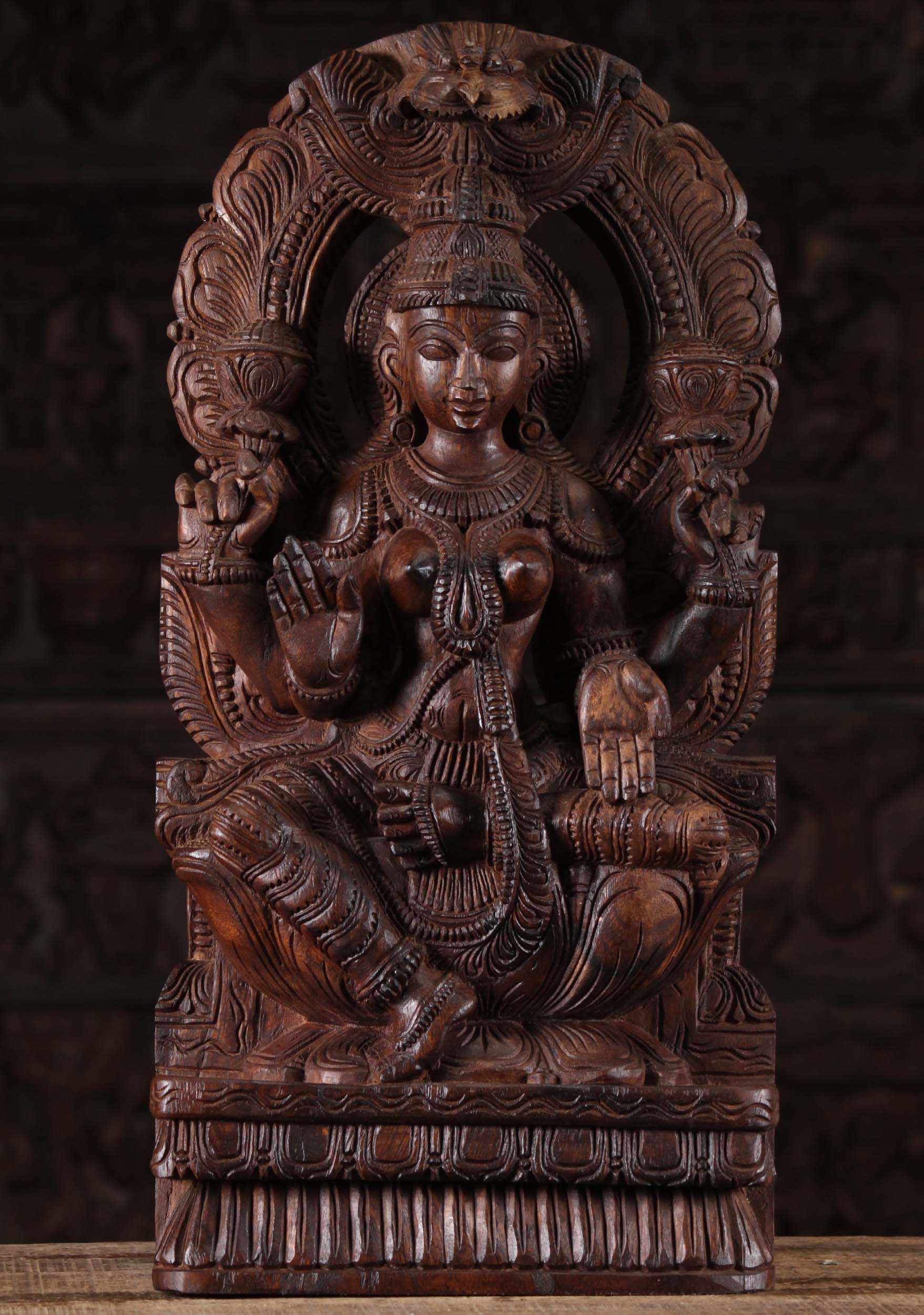 Wooden Lakshmi Statue with Arch 24"