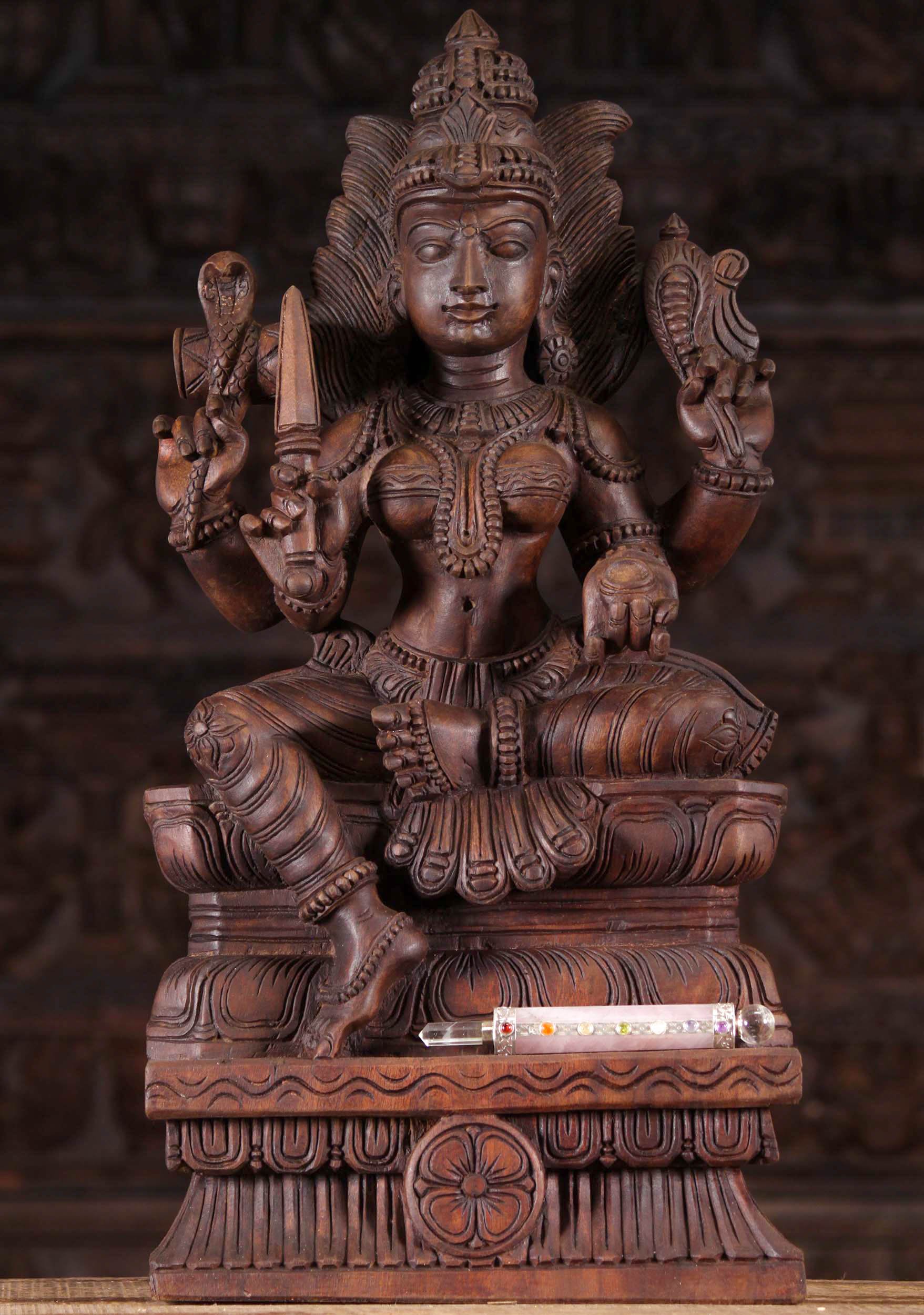 Wooden Seated Shakti Mariamman Statue 24"